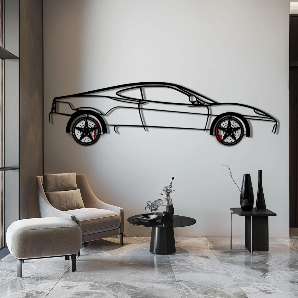 Ferrari 360 Modena Metal Car Wall Art with Rotating Wheels - Italian V8 Supercar Silhouette - Interactive Automotive Decor - KAFMEKA122 - Image 4