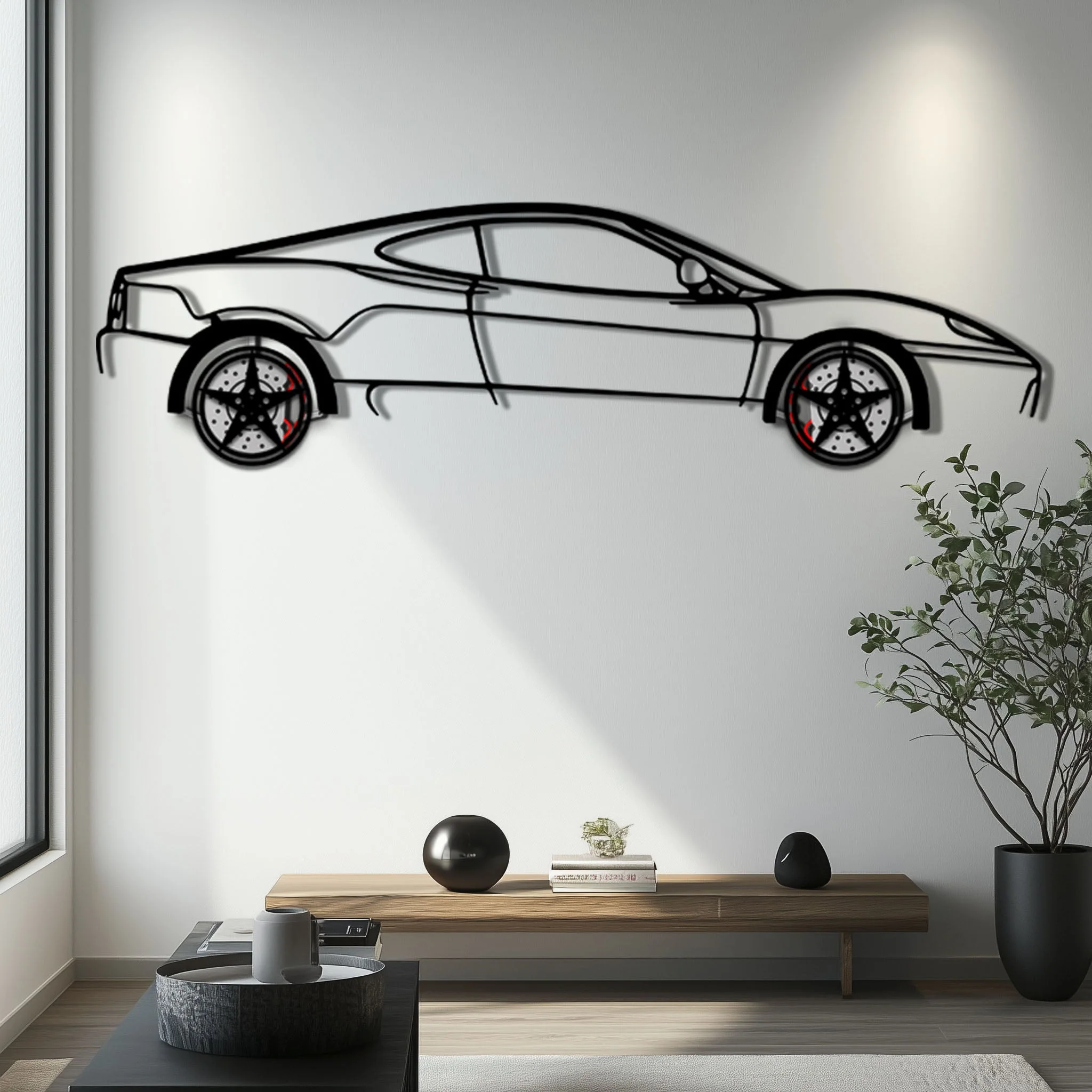 Ferrari 360 Modena Metal Car Wall Art with Rotating Wheels - Italian V8 Supercar Silhouette - Interactive Automotive Decor - KAFMEKA122 - Image 6