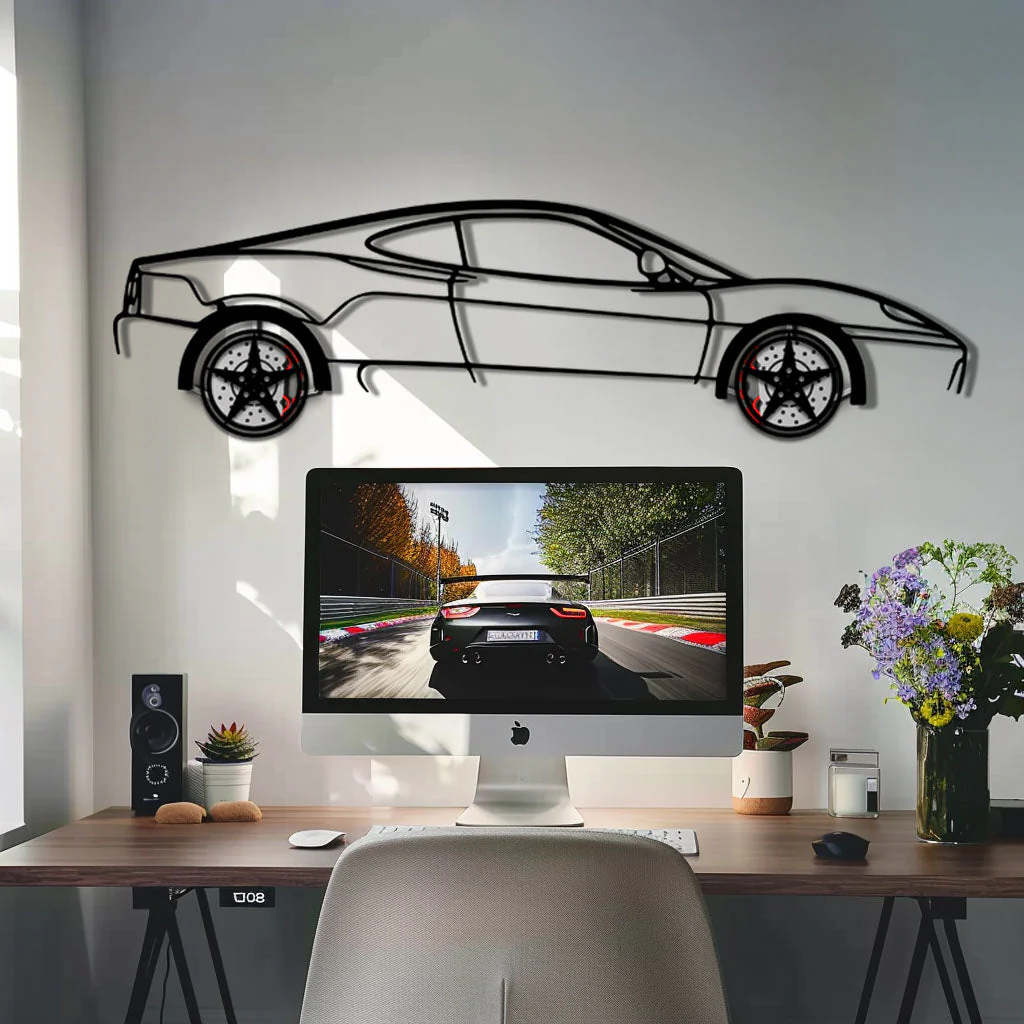 Ferrari 360 Modena Metal Car Wall Art with Rotating Wheels - Italian V8 Supercar Silhouette - Interactive Automotive Decor - KAFMEKA122 - Image 8