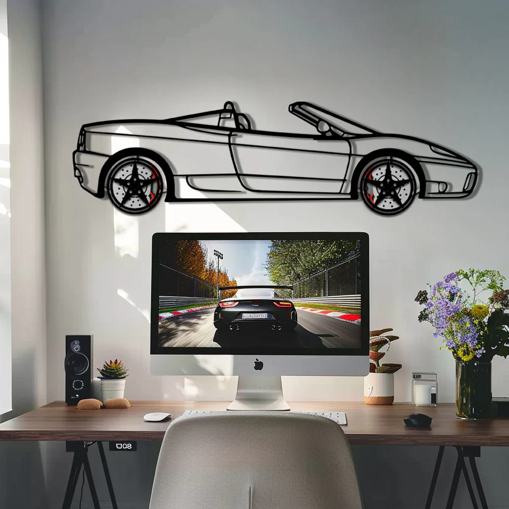 Ferrari 360 Spider Metal Car Wall Art with Rotating Wheels - Italian Convertible Supercar Silhouette - Interactive Automotive Wall Decor - KAFMEKA123 - Image 10