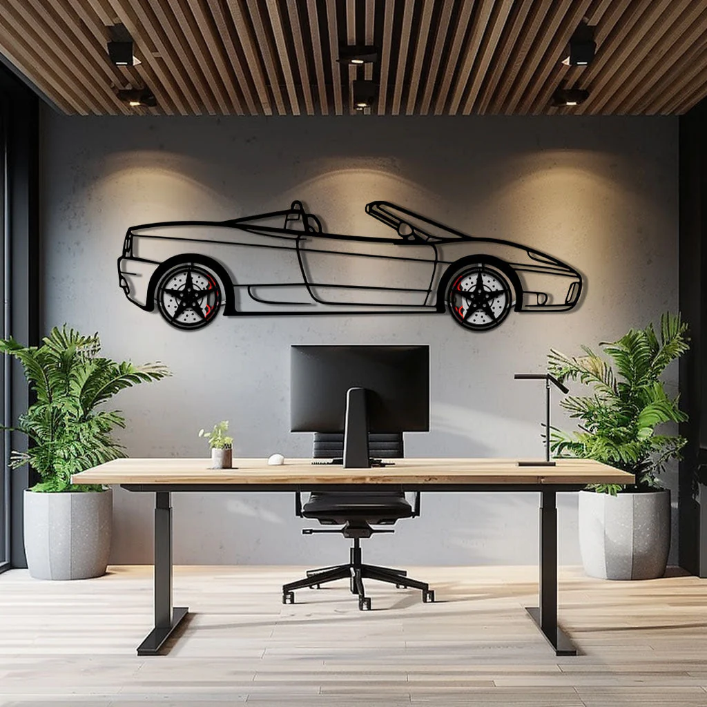 Ferrari 360 Spider Metal Car Wall Art with Rotating Wheels - Italian Convertible Supercar Silhouette - Interactive Automotive Wall Decor - KAFMEKA123 - Image 11