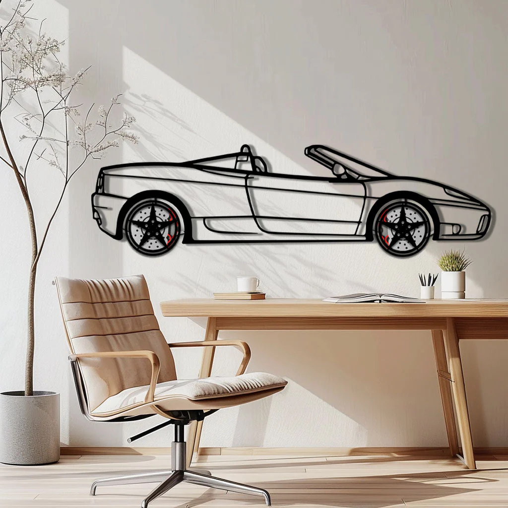 Ferrari 360 Spider Metal Car Wall Art with Rotating Wheels - Italian Convertible Supercar Silhouette - Interactive Automotive Wall Decor - KAFMEKA123 - Image 3