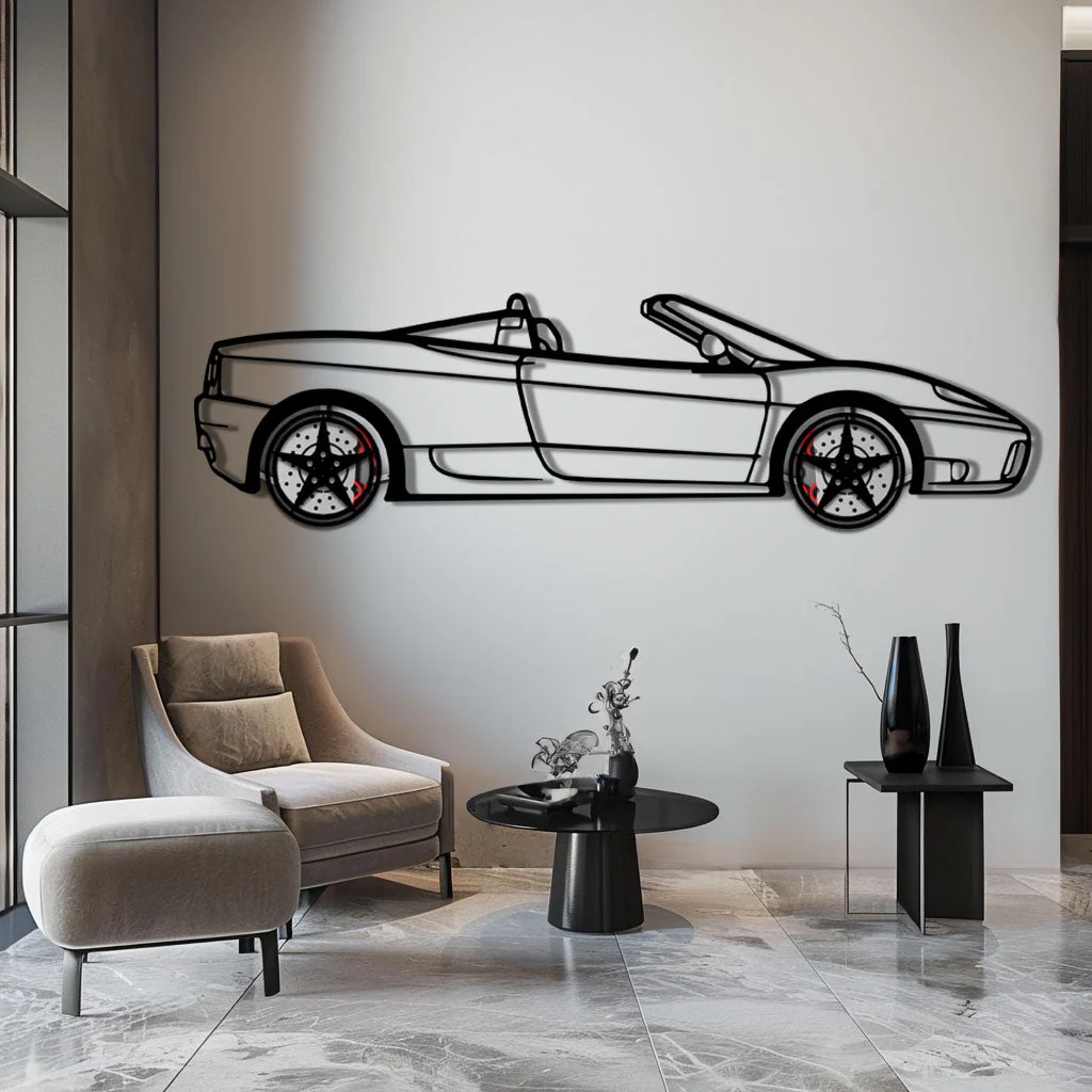 Ferrari 360 Spider Metal Car Wall Art with Rotating Wheels - Italian Convertible Supercar Silhouette - Interactive Automotive Wall Decor - KAFMEKA123 - Image 5