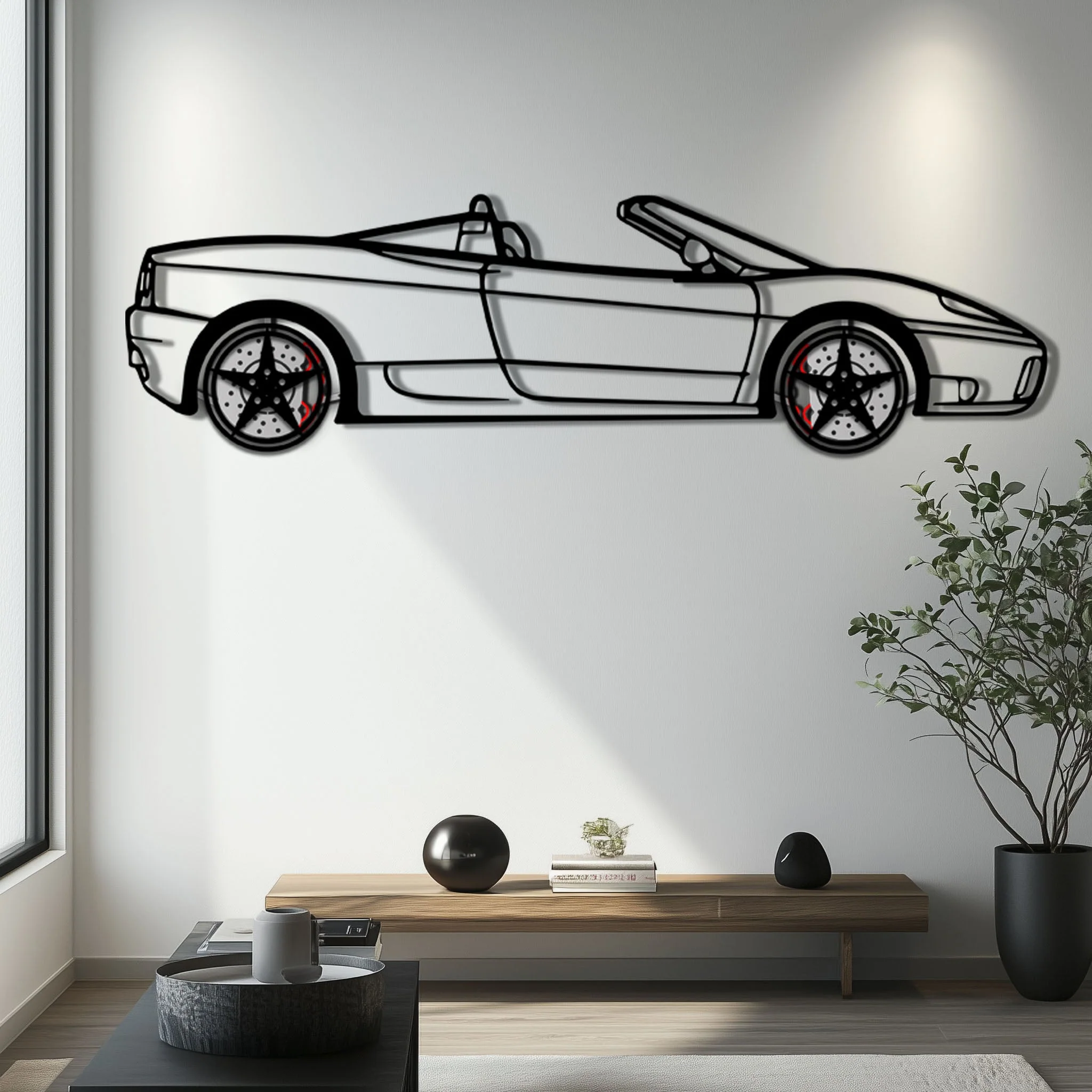 Ferrari 360 Spider Metal Car Wall Art with Rotating Wheels - Italian Convertible Supercar Silhouette - Interactive Automotive Wall Decor - KAFMEKA123 - Image 8