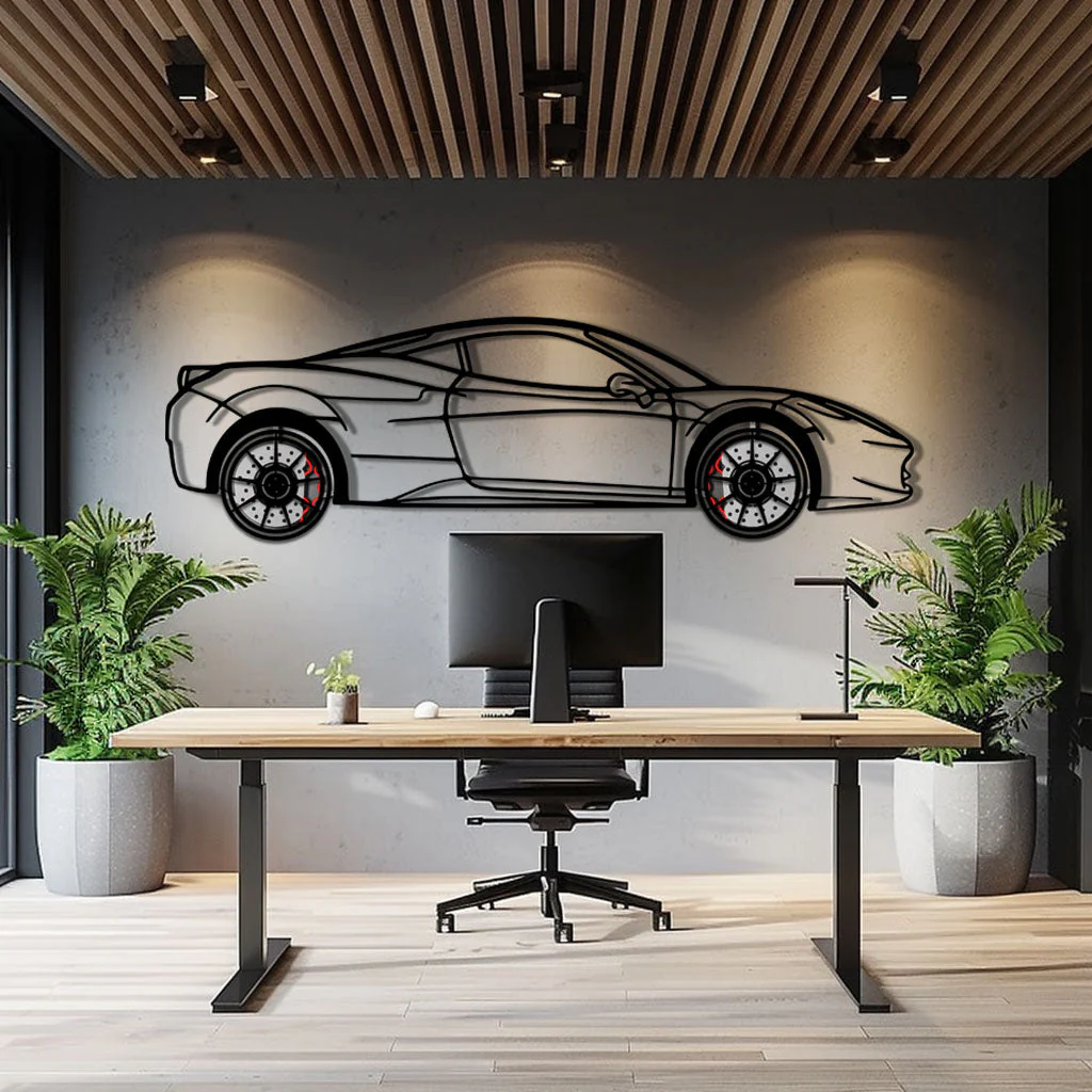 Ferrari 458 Italia Metal Car Wall Art with Rotating Wheels - V8 Supercar Silhouette Decor - Interactive Automotive Wall Art - KAFMEKA124 - Image 11