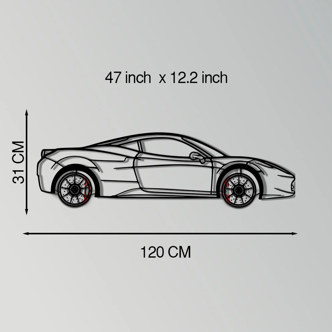 Ferrari 458 Italia Metal Car Wall Art with Rotating Wheels - V8 Supercar Silhouette Decor - Interactive Automotive Wall Art - KAFMEKA124 - Image 12