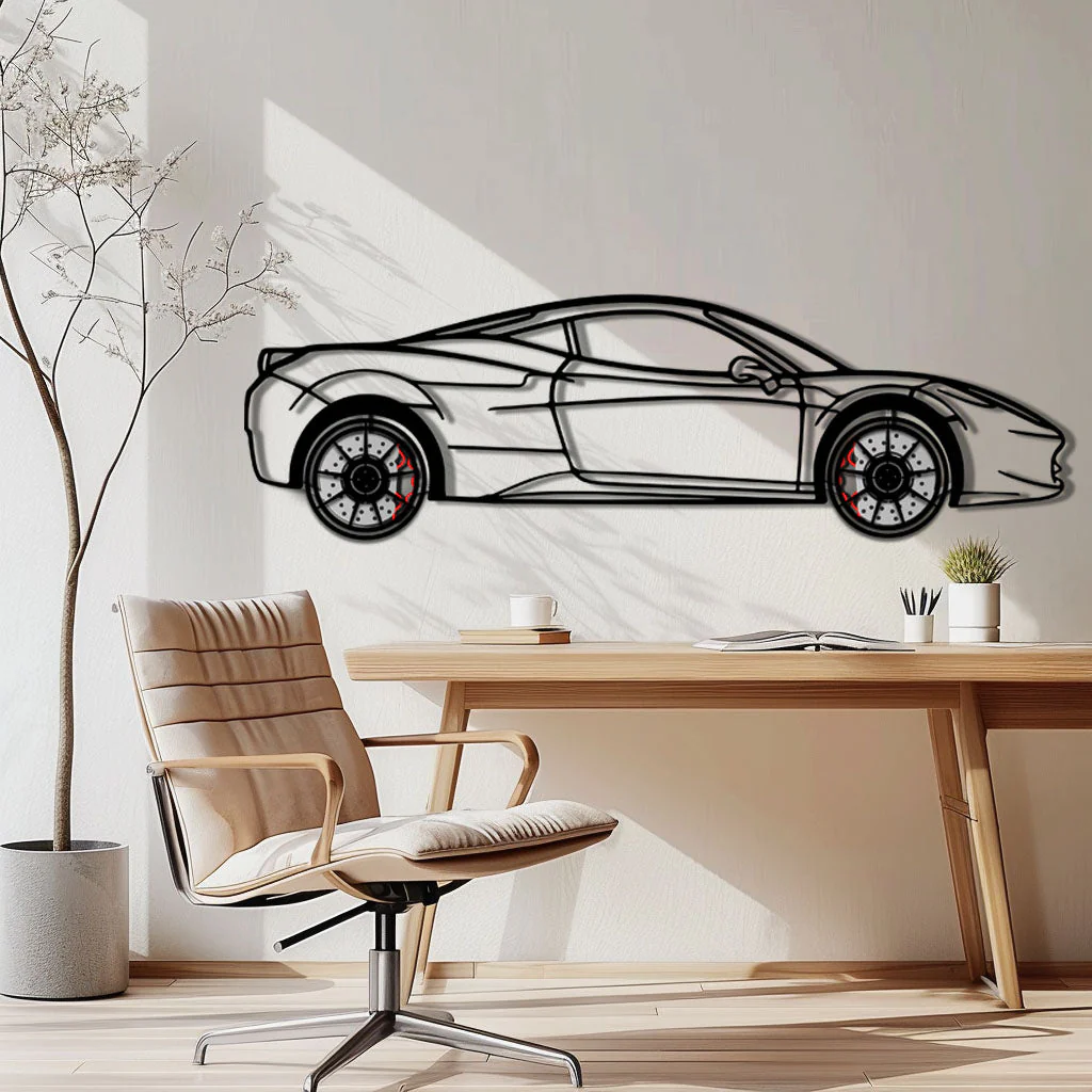 Ferrari 458 Italia Metal Car Wall Art with Rotating Wheels - V8 Supercar Silhouette Decor - Interactive Automotive Wall Art - KAFMEKA124 - Image 4