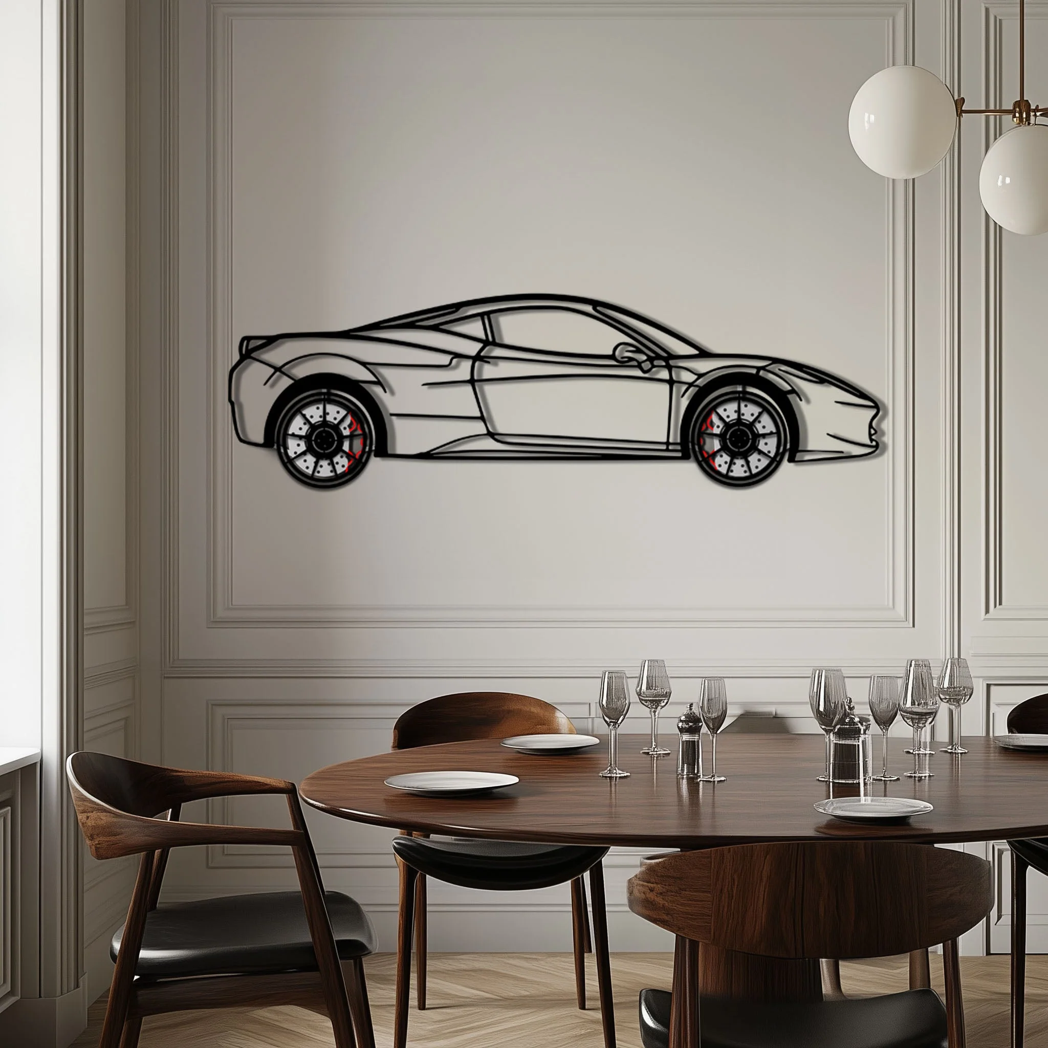 Ferrari 458 Italia Metal Car Wall Art with Rotating Wheels - V8 Supercar Silhouette Decor - Interactive Automotive Wall Art - KAFMEKA124 - Image 5