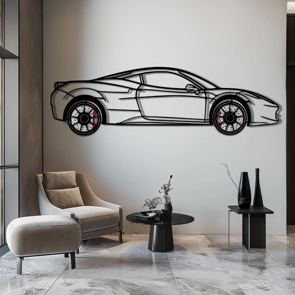 Ferrari 458 Italia Metal Car Wall Art with Rotating Wheels - V8 Supercar Silhouette Decor - Interactive Automotive Wall Art - KAFMEKA124 - Image 6