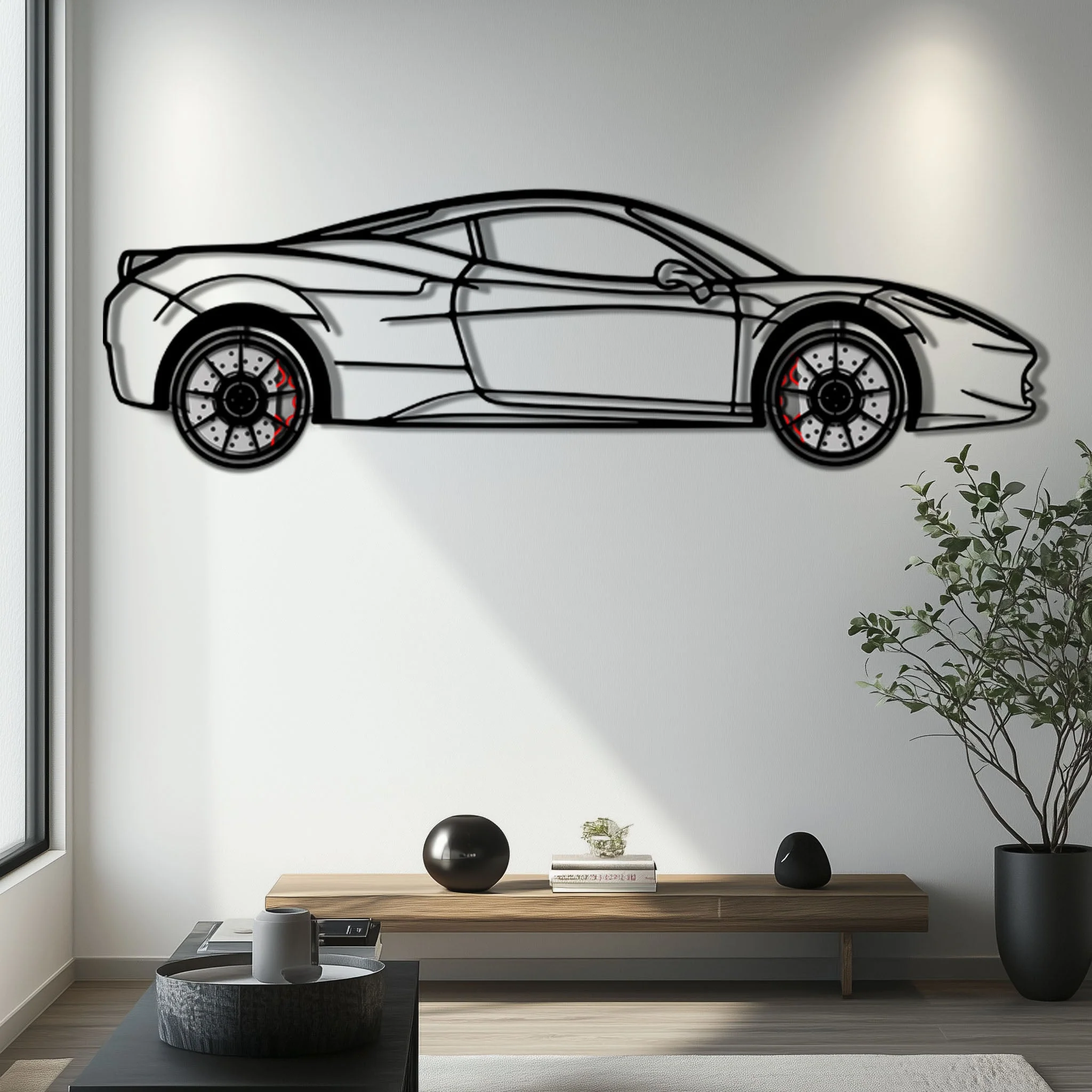 Ferrari 458 Italia Metal Car Wall Art with Rotating Wheels - V8 Supercar Silhouette Decor - Interactive Automotive Wall Art - KAFMEKA124 - Image 8
