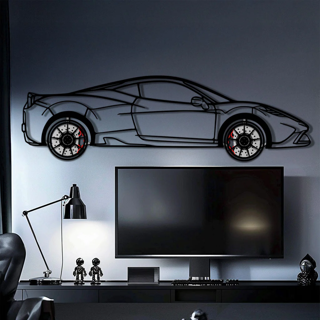 Ferrari 458 Speciale Metal Car Wall Art with Rotating Wheels - Track-Focused V8 Silhouette - Interactive Automotive Wall Decor - KAFMEKA125 - Image 10