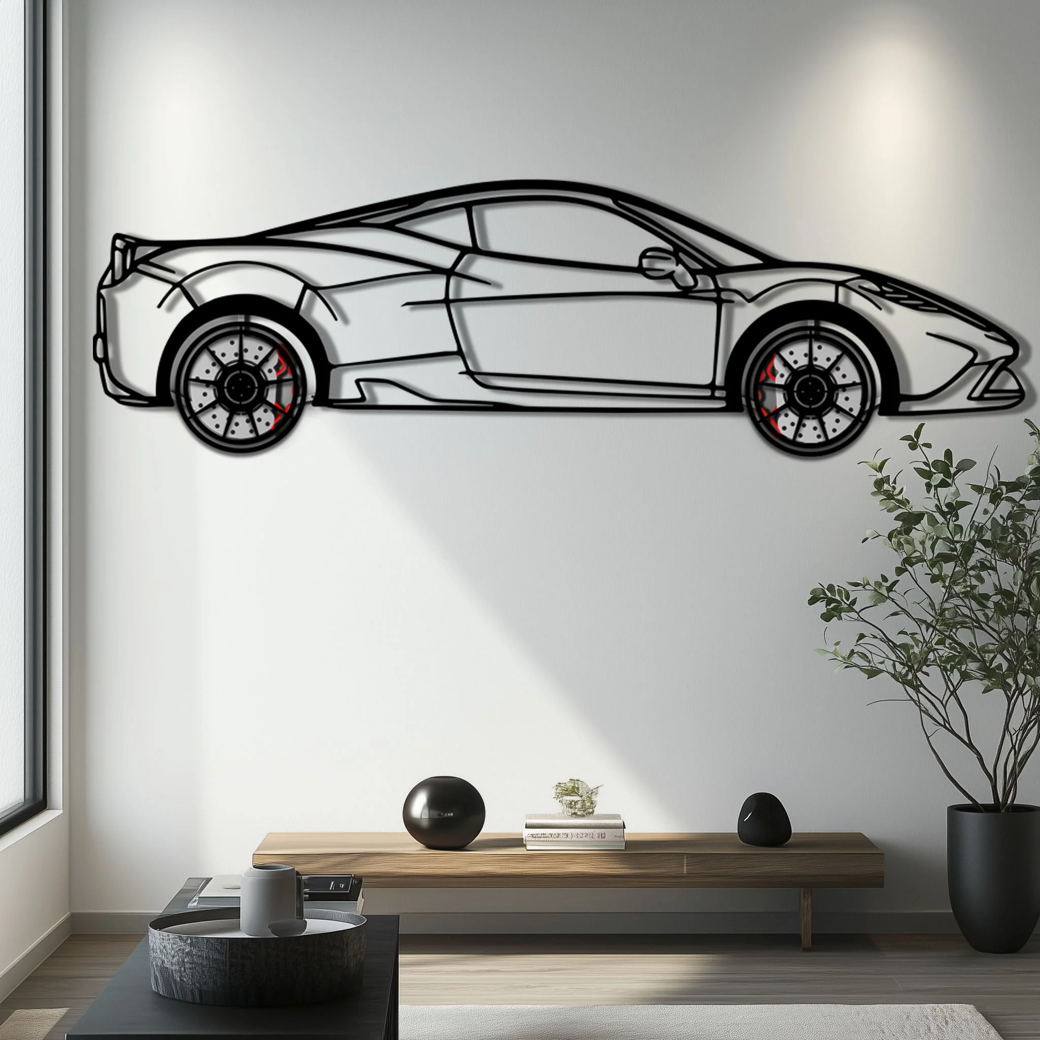 Ferrari 458 Speciale Metal Car Wall Art with Rotating Wheels - Track-Focused V8 Silhouette - Interactive Automotive Wall Decor - KAFMEKA125 - Image 6