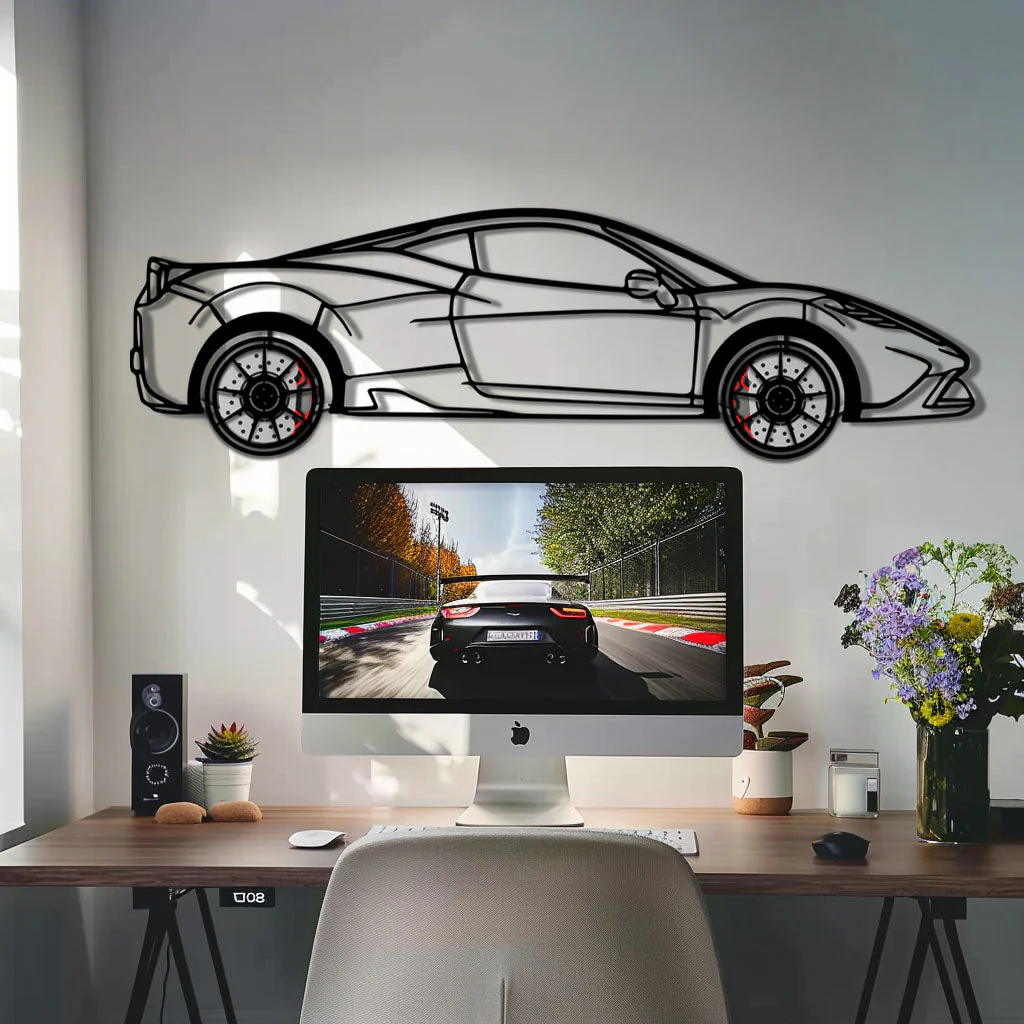Ferrari 458 Speciale Metal Car Wall Art with Rotating Wheels - Track-Focused V8 Silhouette - Interactive Automotive Wall Decor - KAFMEKA125 - Image 8