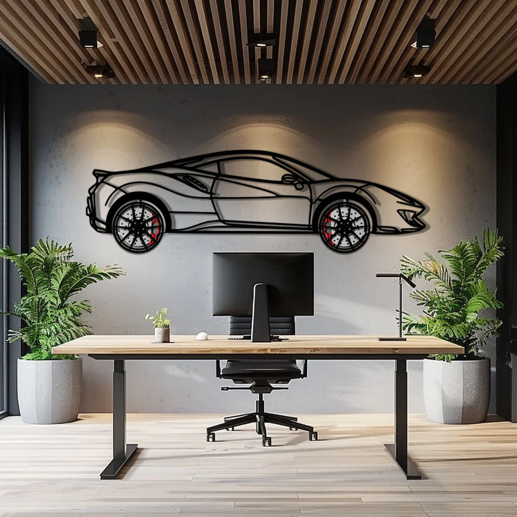 Ferrari 488 Pista Metal Car Wall Art with Rotating Wheels - Track-Focused Italian V8 Silhouette - Interactive Automotive Wall Decor - KAFMEKA128 - Image 10