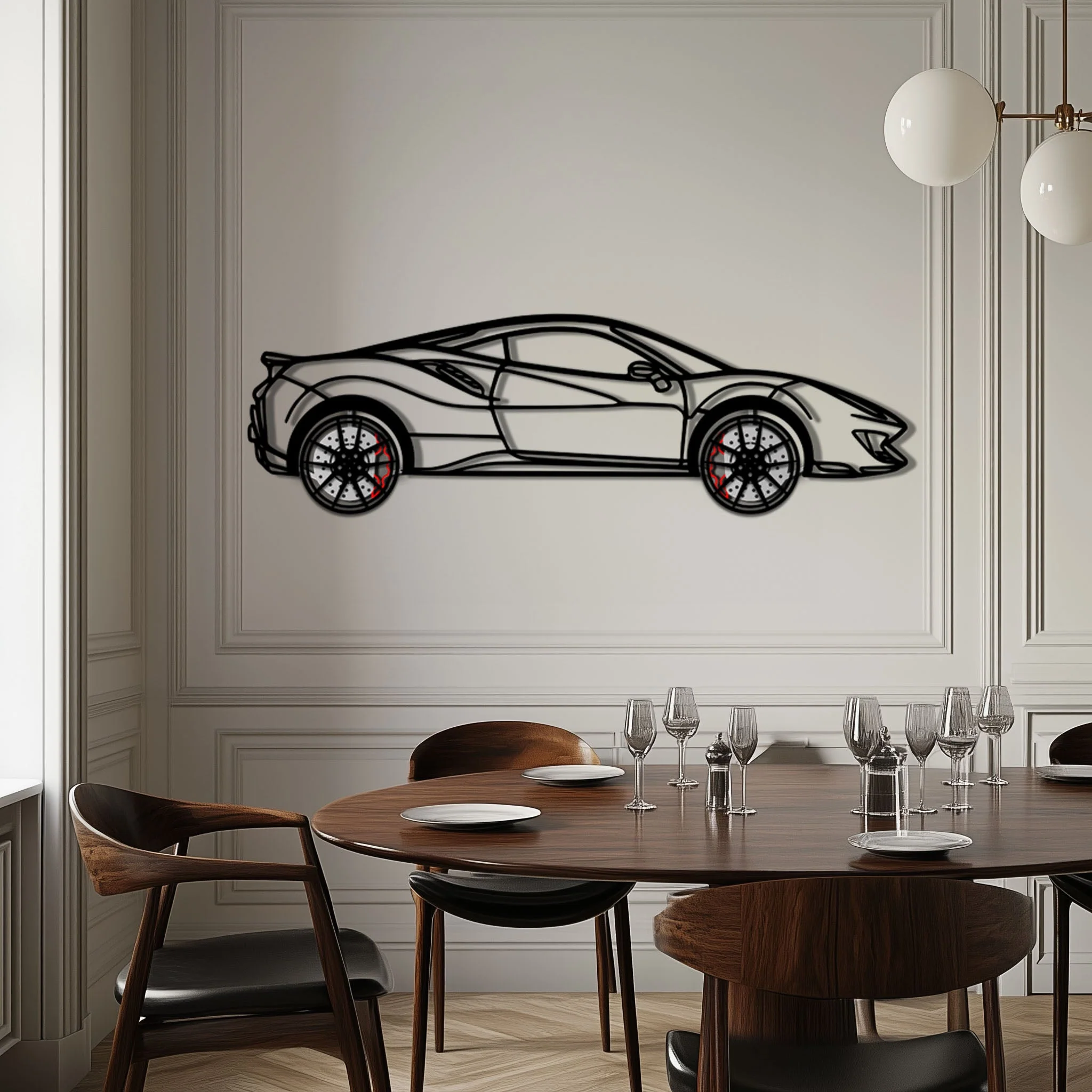 Ferrari 488 Pista Metal Car Wall Art with Rotating Wheels - Track-Focused Italian V8 Silhouette - Interactive Automotive Wall Decor - KAFMEKA128 - Image 4