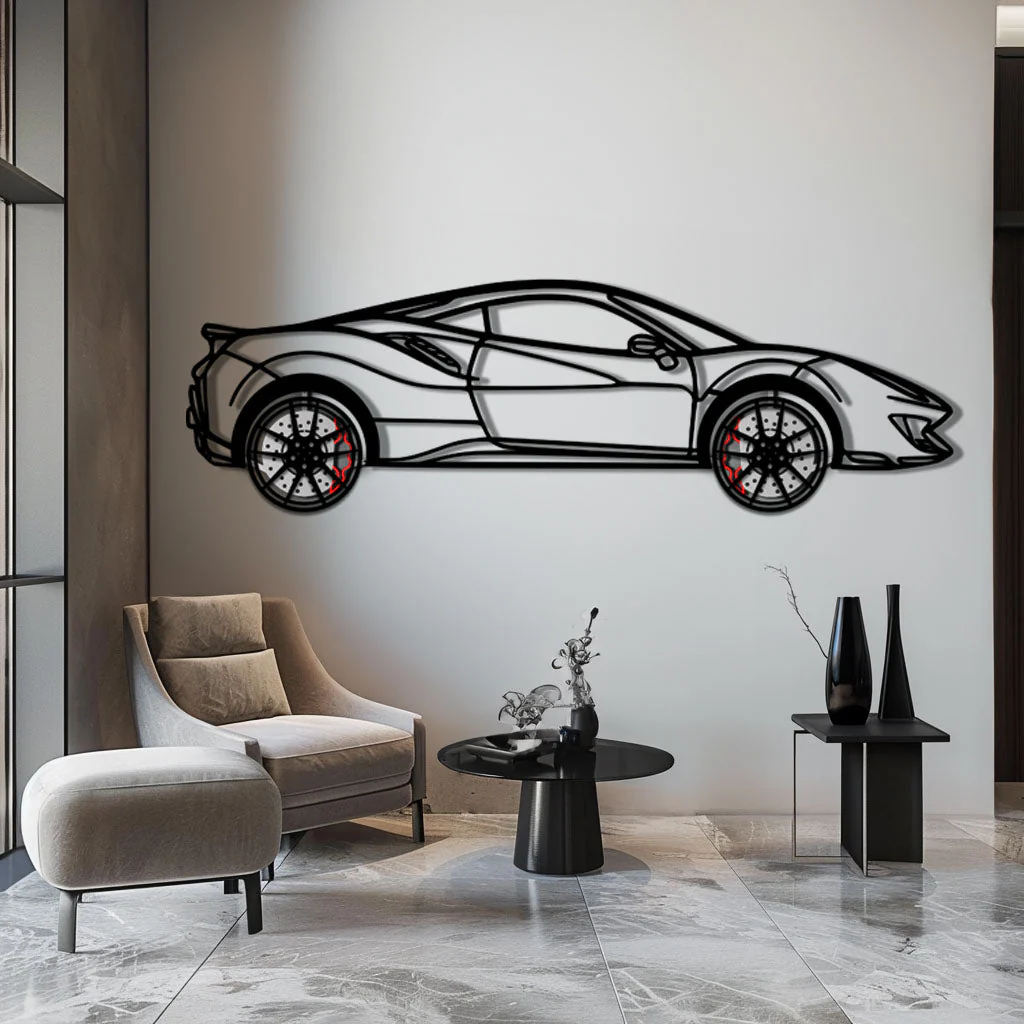 Ferrari 488 Pista Metal Car Wall Art with Rotating Wheels - Track-Focused Italian V8 Silhouette - Interactive Automotive Wall Decor - KAFMEKA128 - Image 5