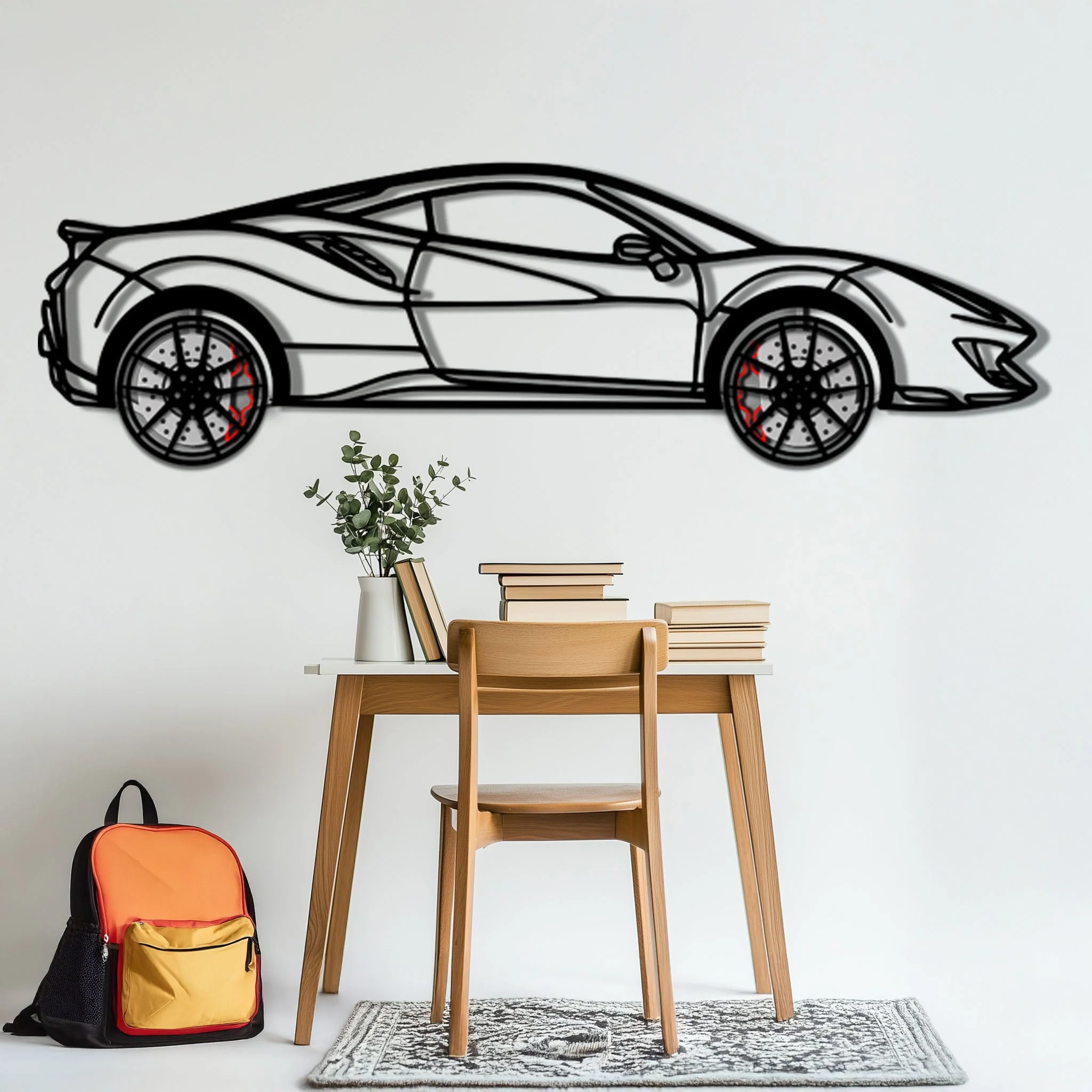Ferrari 488 Pista Metal Car Wall Art with Rotating Wheels - Track-Focused Italian V8 Silhouette - Interactive Automotive Wall Decor - KAFMEKA128 - Image 6