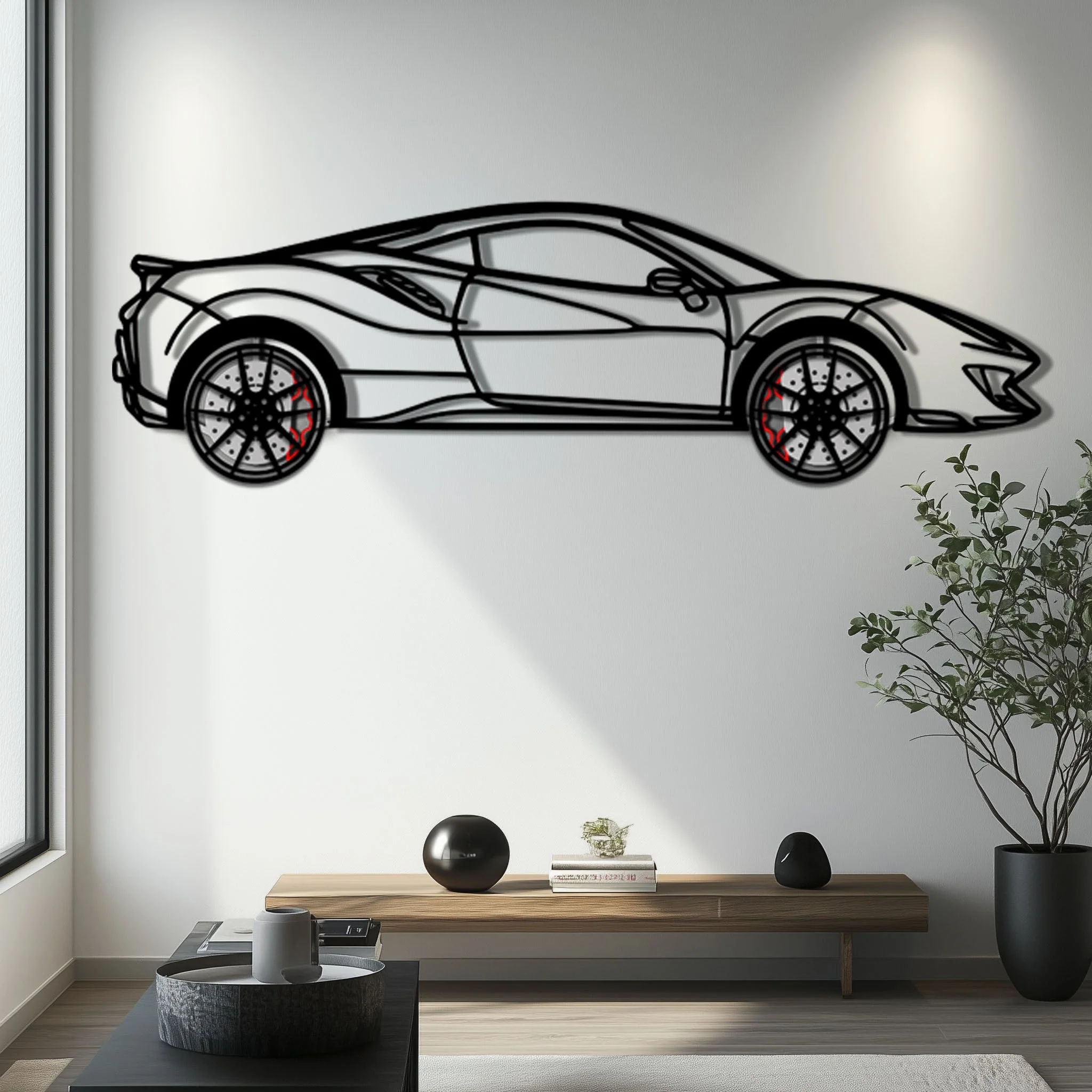Ferrari 488 Pista Metal Car Wall Art with Rotating Wheels - Track-Focused Italian V8 Silhouette - Interactive Automotive Wall Decor - KAFMEKA128 - Image 7