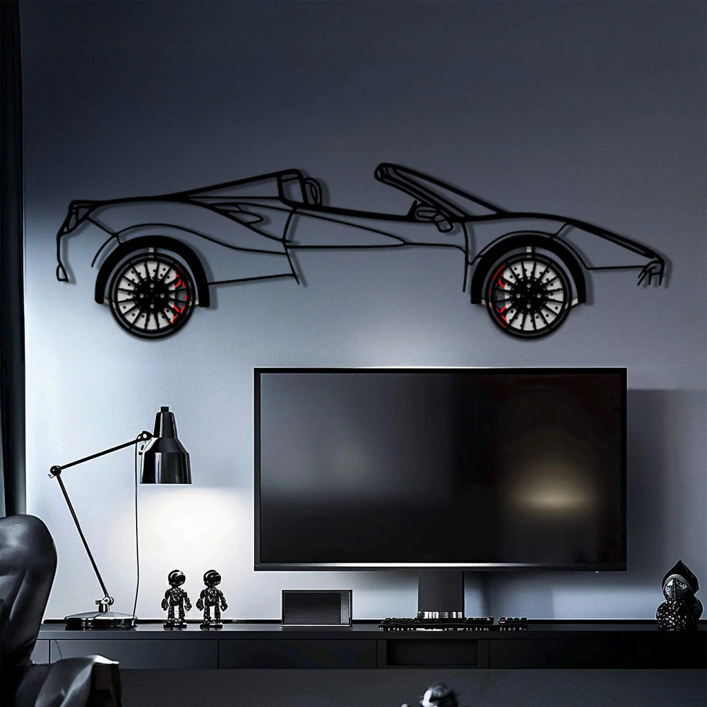 Ferrari 488 Spider Metal Car Wall Art with Rotating Wheels - Italian Twin-Turbo V8 Silhouette - Interactive Automotive Wall Decor - KAFMEKA126 - Image 10