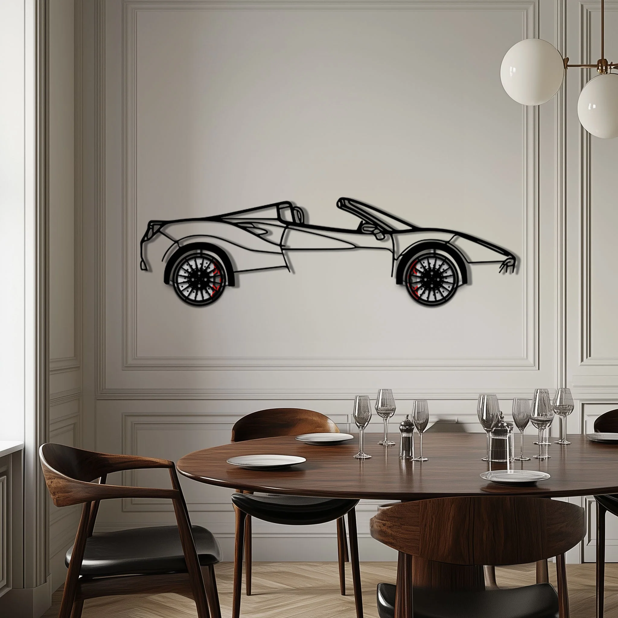 Ferrari 488 Spider Metal Car Wall Art with Rotating Wheels - Italian Twin-Turbo V8 Silhouette - Interactive Automotive Wall Decor - KAFMEKA126 - Image 3