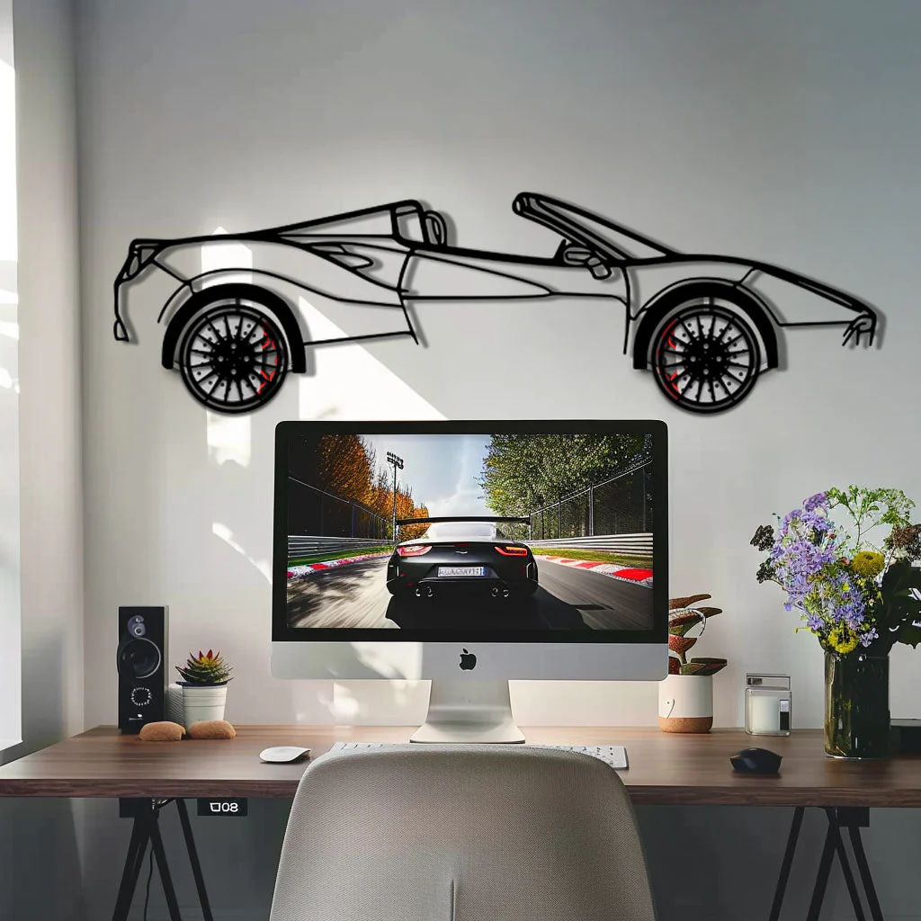 Ferrari 488 Spider Metal Car Wall Art with Rotating Wheels - Italian Twin-Turbo V8 Silhouette - Interactive Automotive Wall Decor - KAFMEKA126 - Image 8