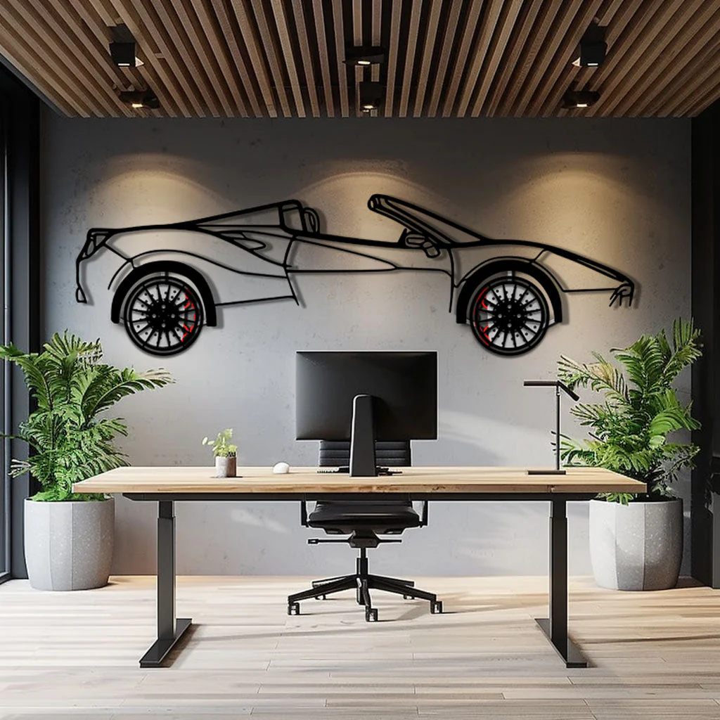 Ferrari 488 Spider Metal Car Wall Art with Rotating Wheels - Italian Twin-Turbo V8 Silhouette - Interactive Automotive Wall Decor - KAFMEKA126 - Image 9