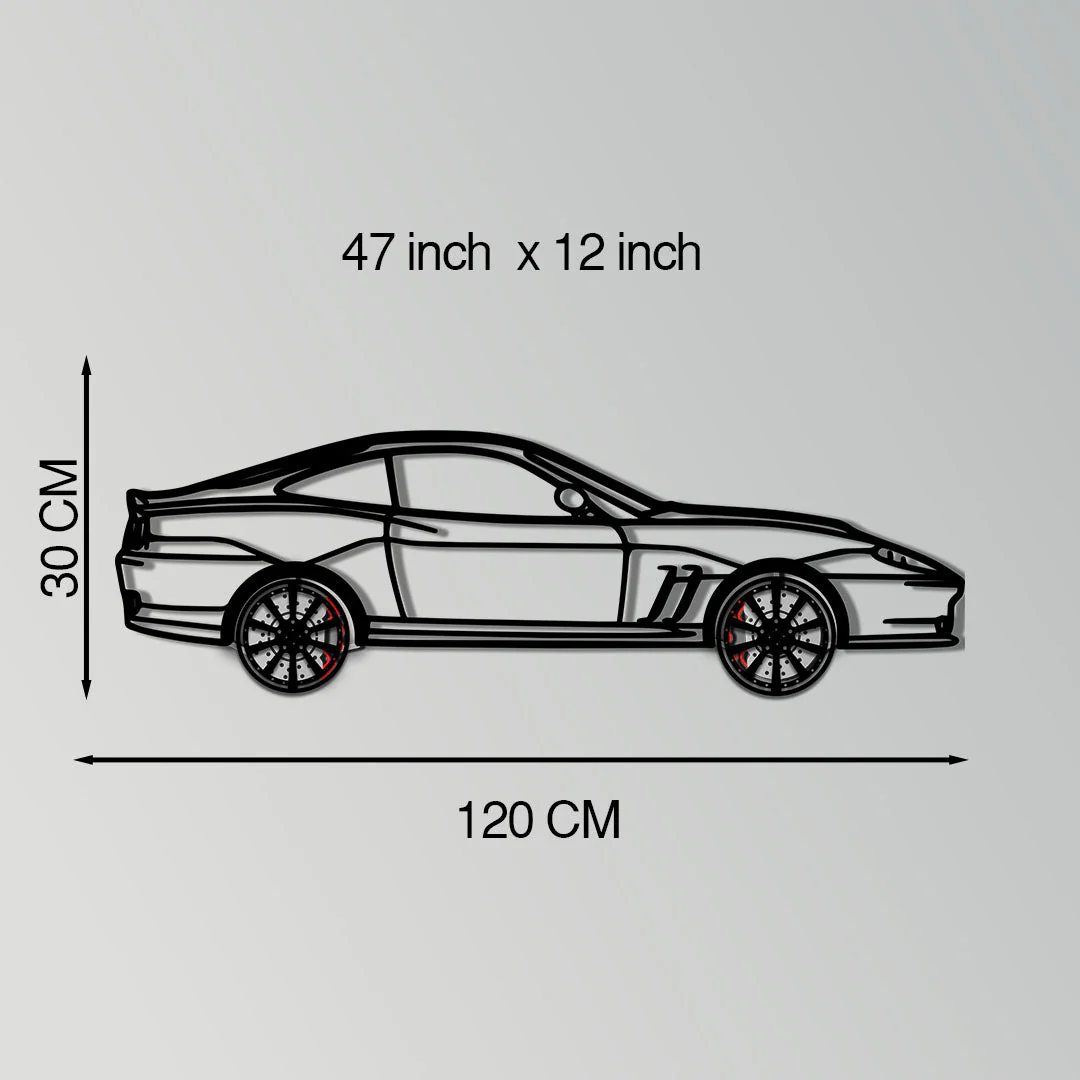 Ferrari 550 Maranello Metal Car Wall Art with Rotating Wheels - V12 Grand Tourer Silhouette - Interactive Automotive Wall Decor - KAFMEKA129 - Image 11