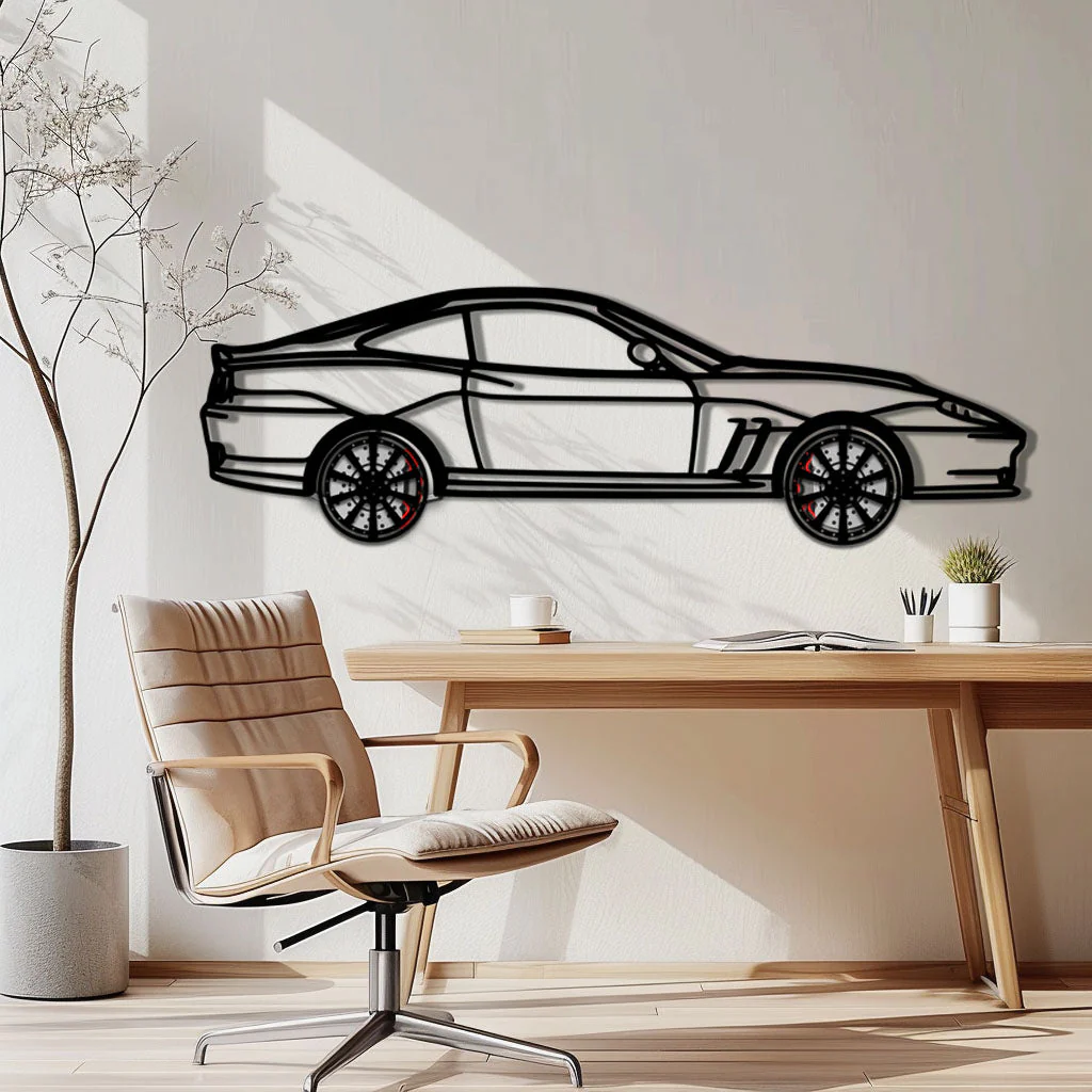 Ferrari 550 Maranello Metal Car Wall Art with Rotating Wheels - V12 Grand Tourer Silhouette - Interactive Automotive Wall Decor - KAFMEKA129 - Image 2