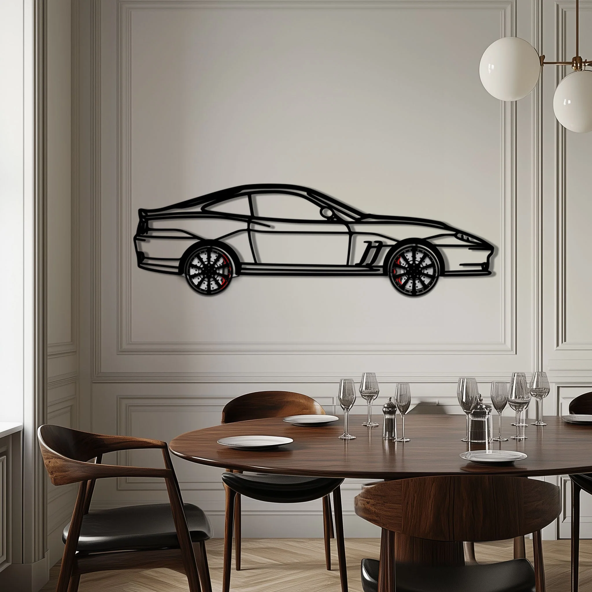 Ferrari 550 Maranello Metal Car Wall Art with Rotating Wheels - V12 Grand Tourer Silhouette - Interactive Automotive Wall Decor - KAFMEKA129 - Image 3