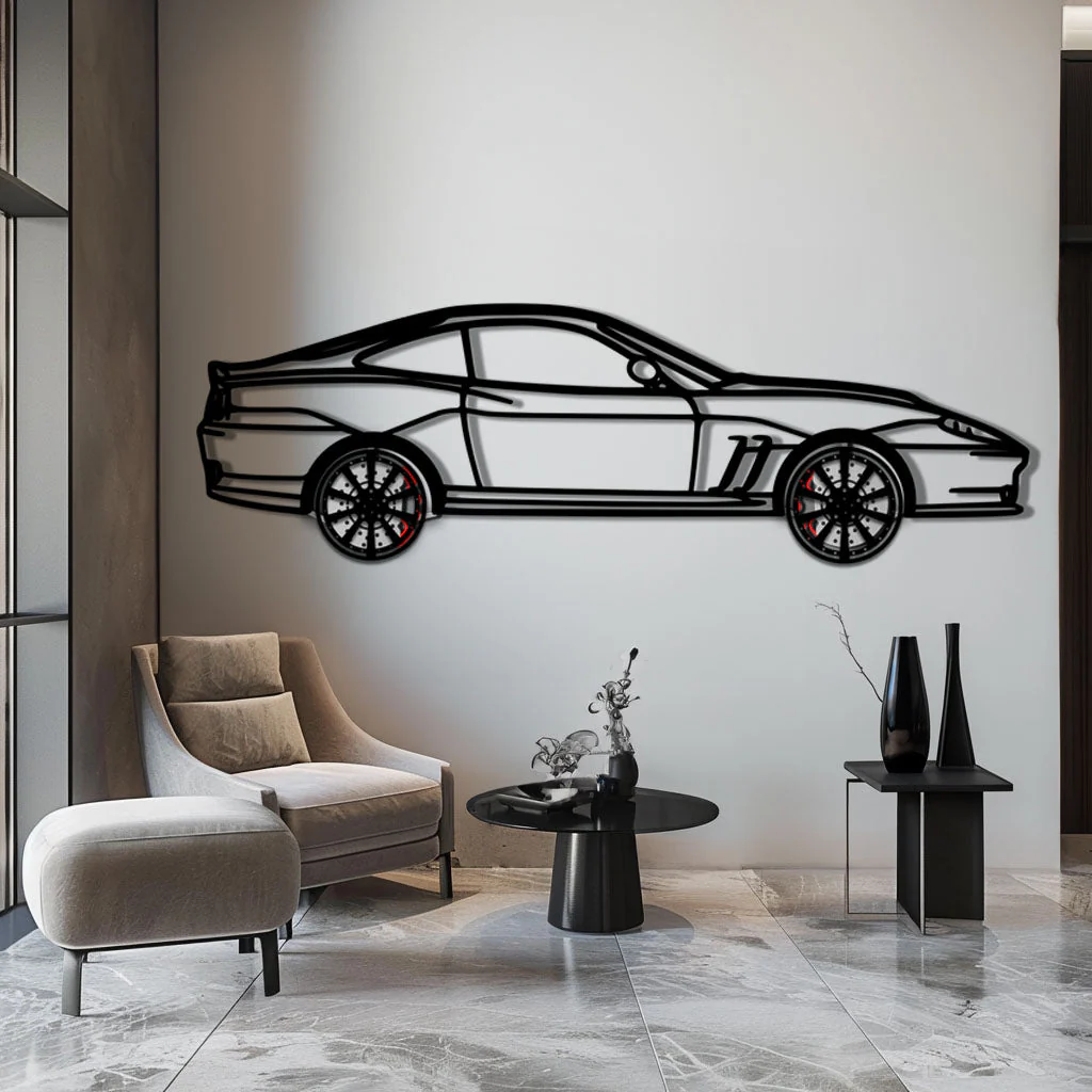 Ferrari 550 Maranello Metal Car Wall Art with Rotating Wheels - V12 Grand Tourer Silhouette - Interactive Automotive Wall Decor - KAFMEKA129 - Image 4
