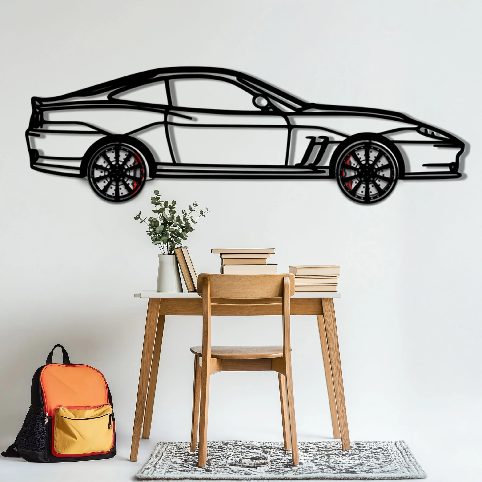 Ferrari 550 Maranello Metal Car Wall Art with Rotating Wheels - V12 Grand Tourer Silhouette - Interactive Automotive Wall Decor - KAFMEKA129 - Image 5