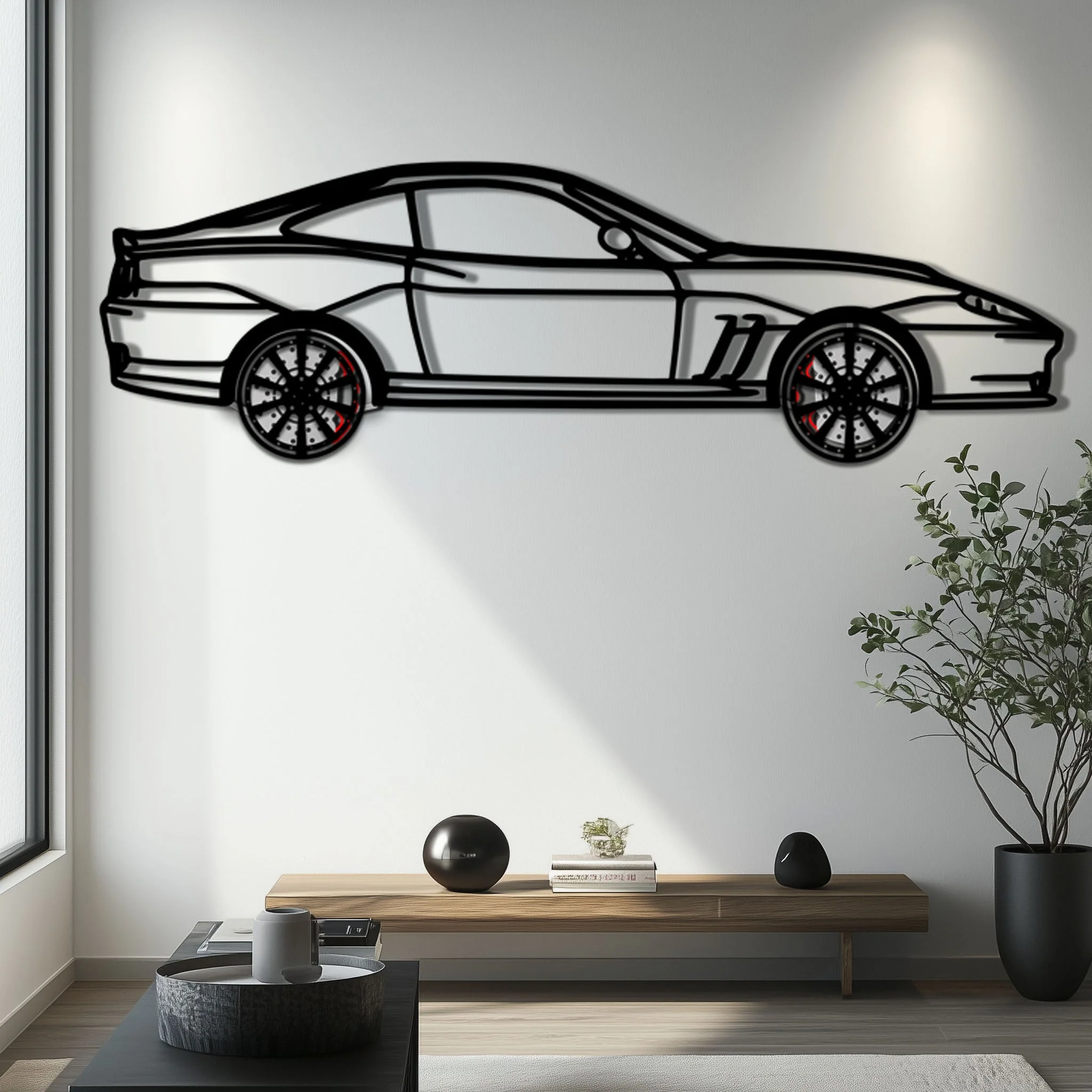 Ferrari 550 Maranello Metal Car Wall Art with Rotating Wheels - V12 Grand Tourer Silhouette - Interactive Automotive Wall Decor - KAFMEKA129 - Image 6