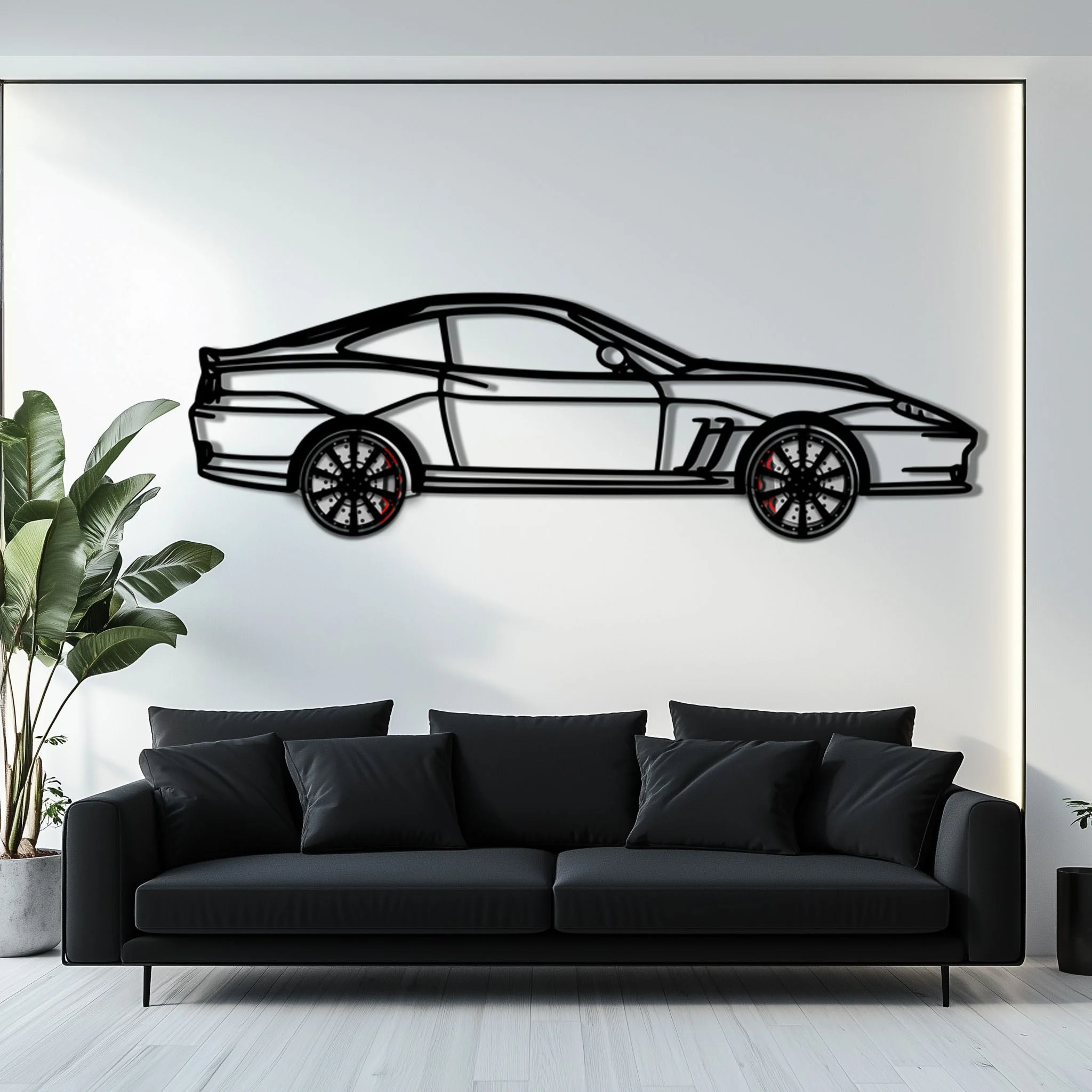 Ferrari 550 Maranello Metal Car Wall Art with Rotating Wheels - V12 Grand Tourer Silhouette - Interactive Automotive Wall Decor - KAFMEKA129 - Image 7
