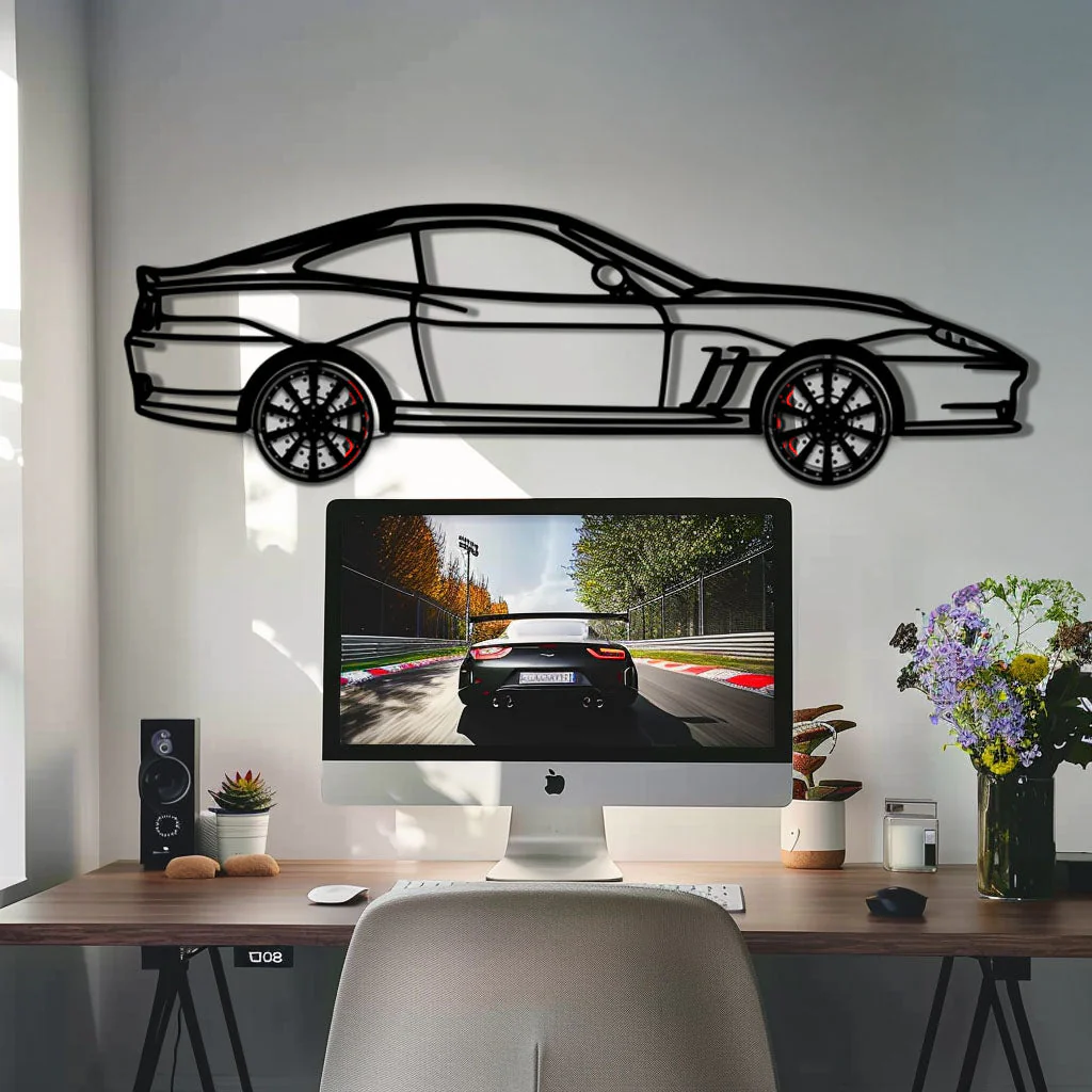 Ferrari 550 Maranello Metal Car Wall Art with Rotating Wheels - V12 Grand Tourer Silhouette - Interactive Automotive Wall Decor - KAFMEKA129 - Image 8