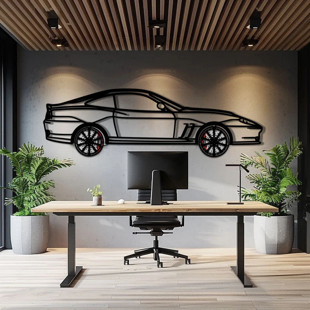 Ferrari 550 Maranello Metal Car Wall Art with Rotating Wheels - V12 Grand Tourer Silhouette - Interactive Automotive Wall Decor - KAFMEKA129 - Image 9