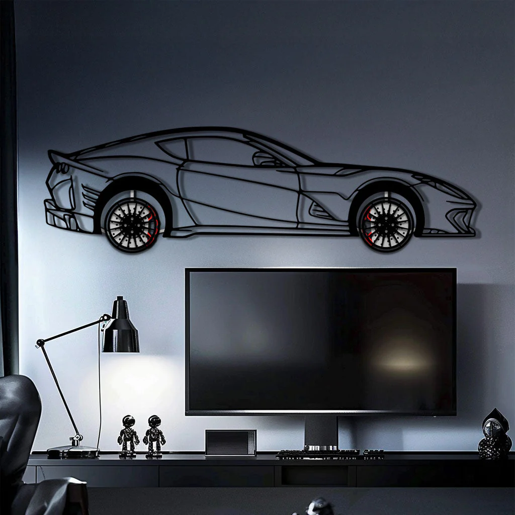 Ferrari 812 Superfast / F12 Metal Car Wall Art with Rotating Wheels - V12 Grand Tourer Silhouette - Interactive Automotive Wall Decor - KAFMEKA127 - Image 10