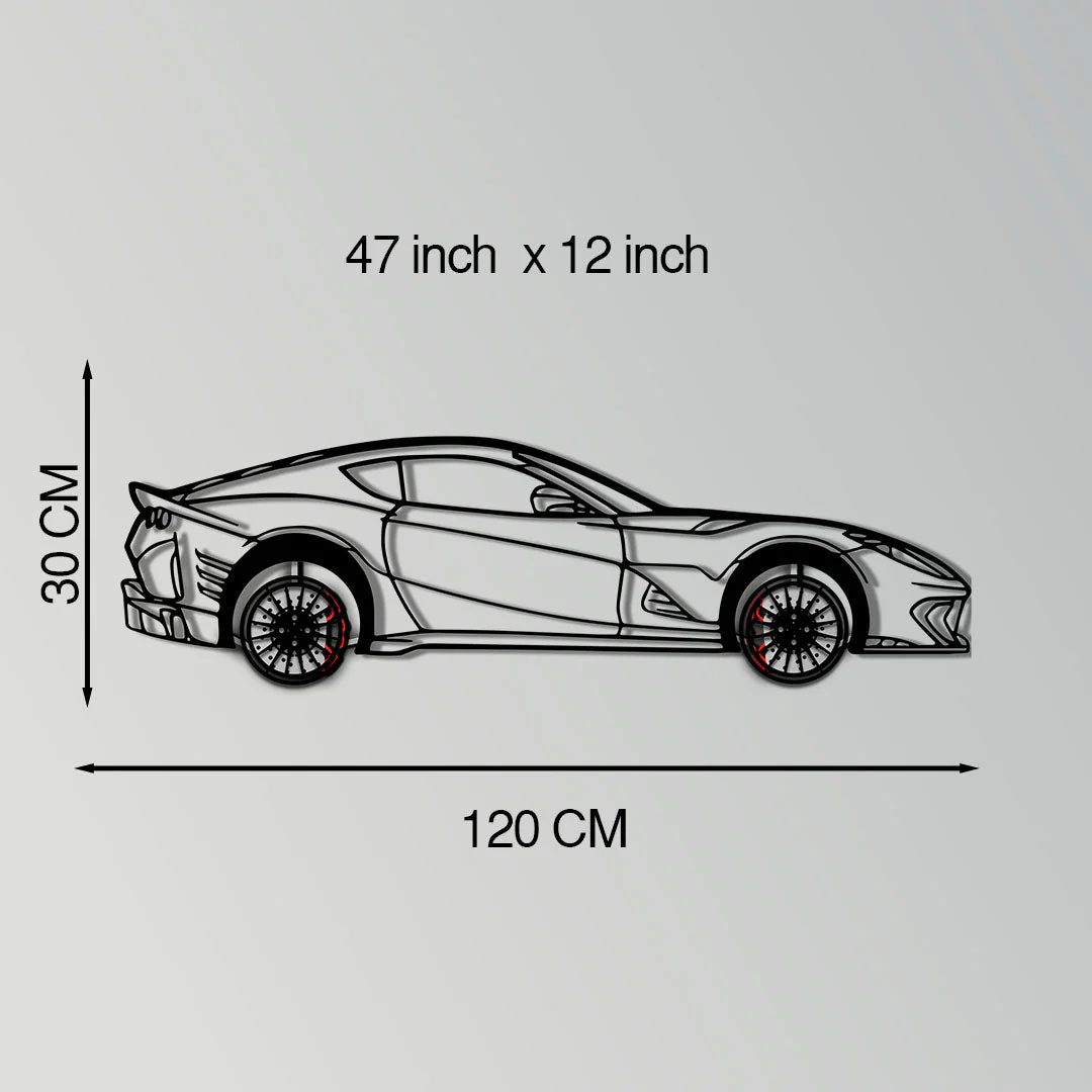 Ferrari 812 Superfast / F12 Metal Car Wall Art with Rotating Wheels - V12 Grand Tourer Silhouette - Interactive Automotive Wall Decor - KAFMEKA127 - Image 11