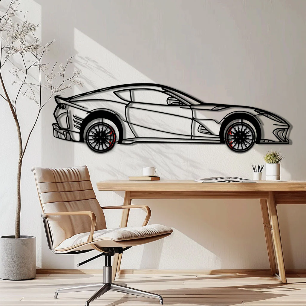 Ferrari 812 Superfast / F12 Metal Car Wall Art with Rotating Wheels - V12 Grand Tourer Silhouette - Interactive Automotive Wall Decor - KAFMEKA127 - Image 2