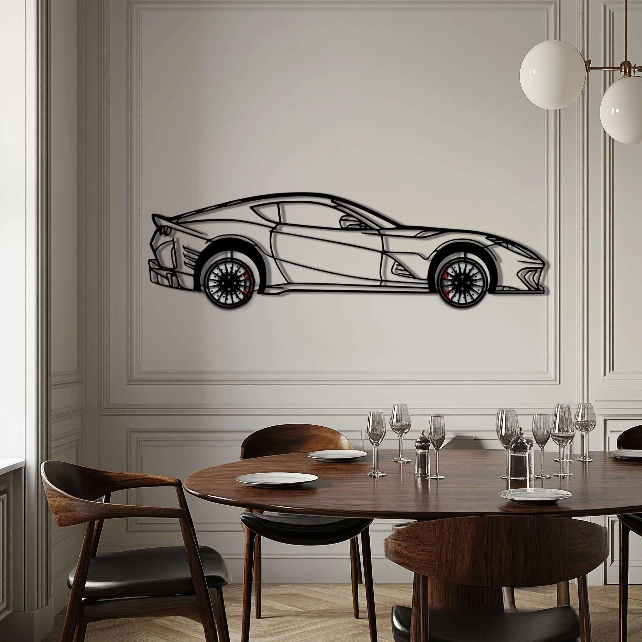 Ferrari 812 Superfast / F12 Metal Car Wall Art with Rotating Wheels - V12 Grand Tourer Silhouette - Interactive Automotive Wall Decor - KAFMEKA127 - Image 3