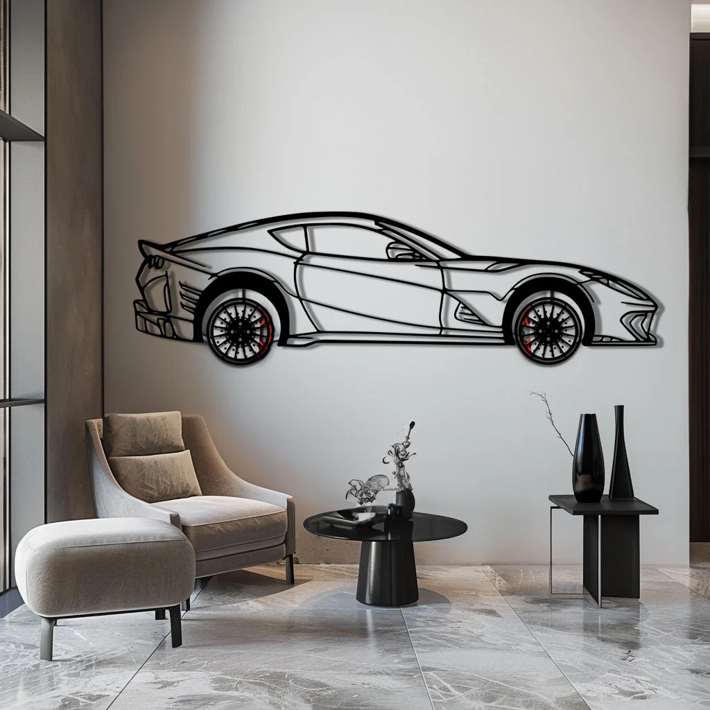 Ferrari 812 Superfast / F12 Metal Car Wall Art with Rotating Wheels - V12 Grand Tourer Silhouette - Interactive Automotive Wall Decor - KAFMEKA127 - Image 4