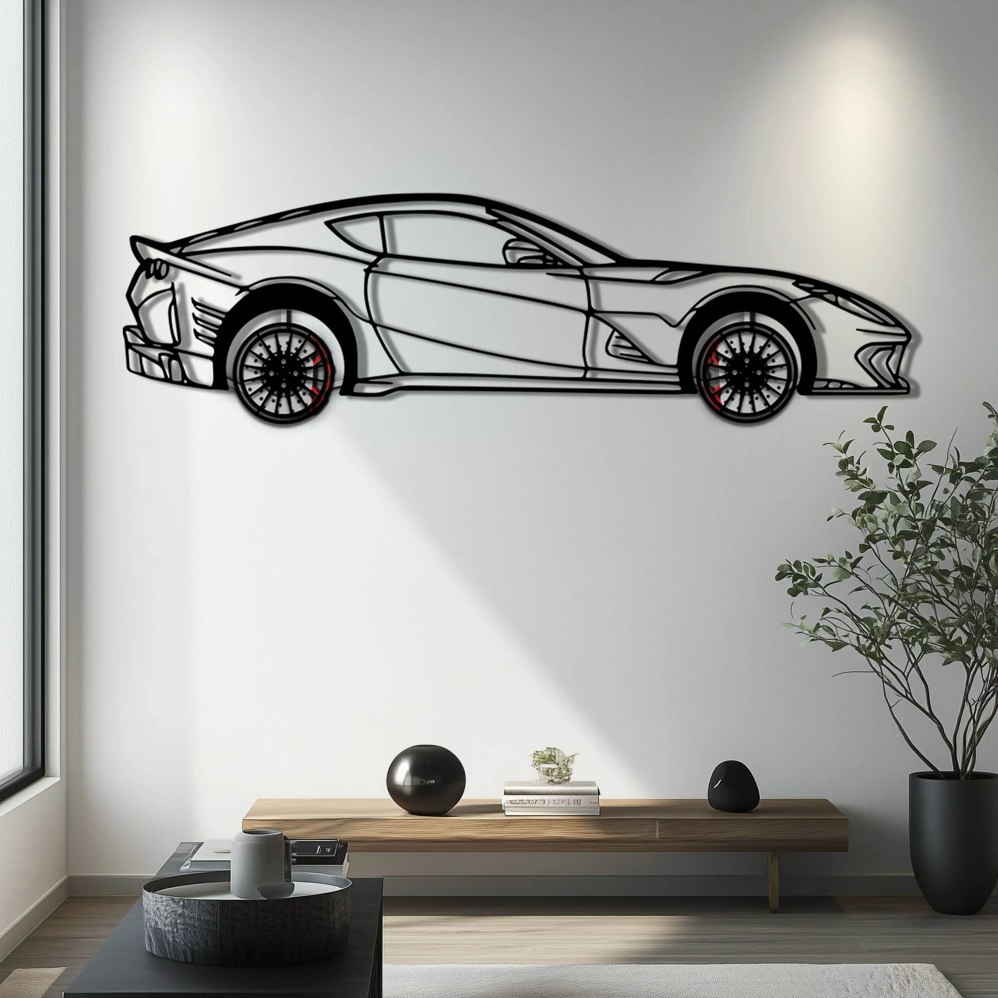 Ferrari 812 Superfast / F12 Metal Car Wall Art with Rotating Wheels - V12 Grand Tourer Silhouette - Interactive Automotive Wall Decor - KAFMEKA127 - Image 6