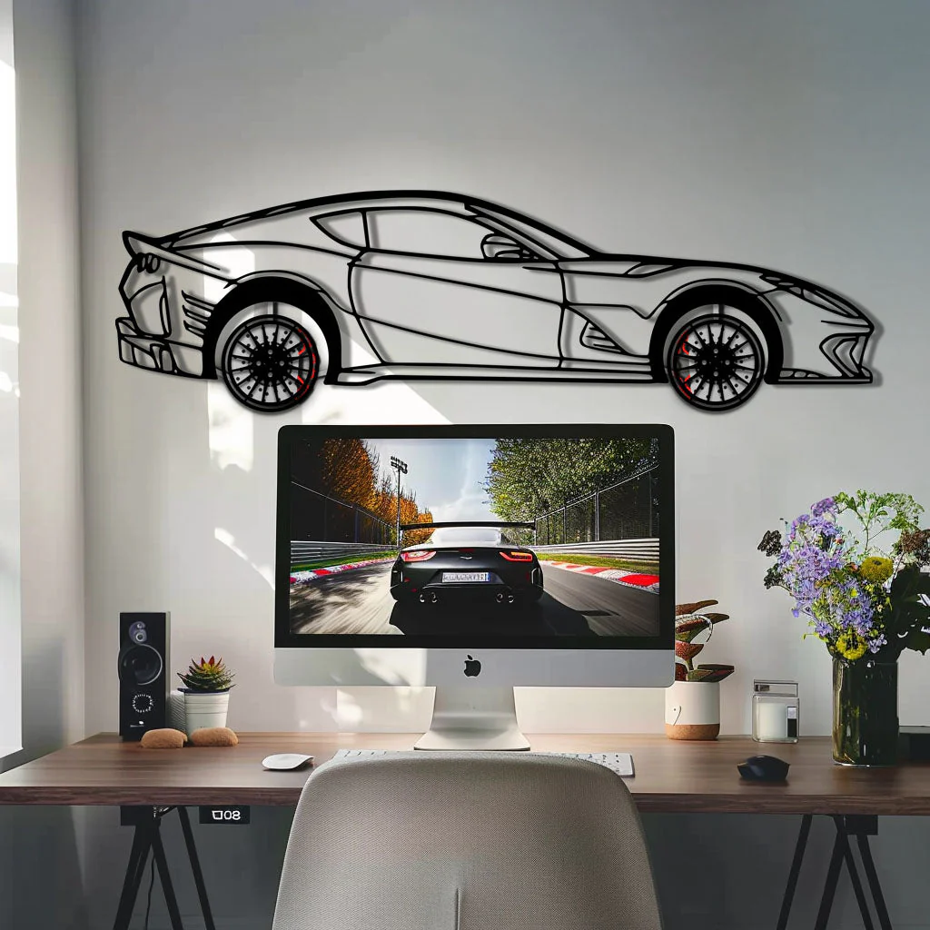 Ferrari 812 Superfast / F12 Metal Car Wall Art with Rotating Wheels - V12 Grand Tourer Silhouette - Interactive Automotive Wall Decor - KAFMEKA127 - Image 8