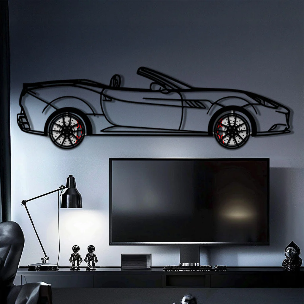 Ferrari California Metal Car Wall Art with Rotating Wheels - Italian V8 Grand Tourer Silhouette - Interactive Automotive Wall Decor - KAFMEKA130 - Image 10