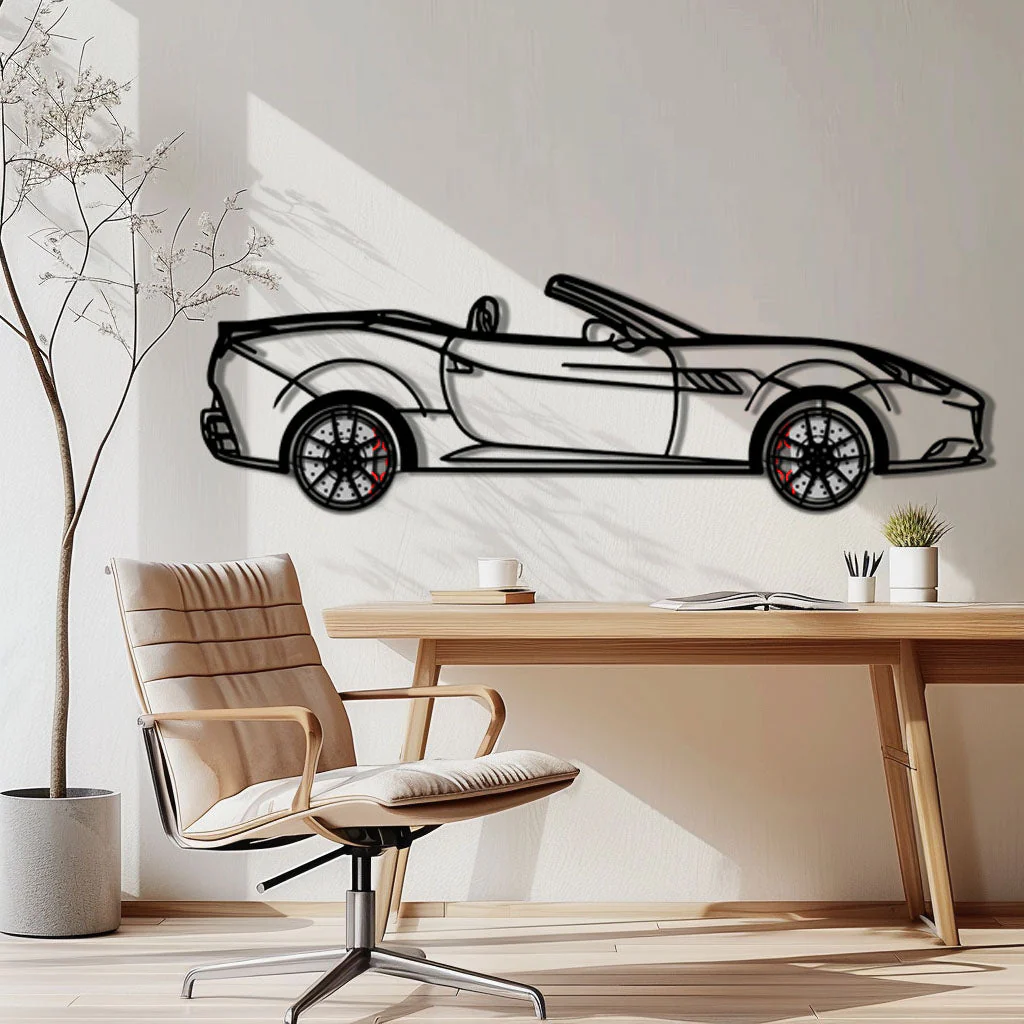 Ferrari California Metal Car Wall Art with Rotating Wheels - Italian V8 Grand Tourer Silhouette - Interactive Automotive Wall Decor - KAFMEKA130 - Image 2
