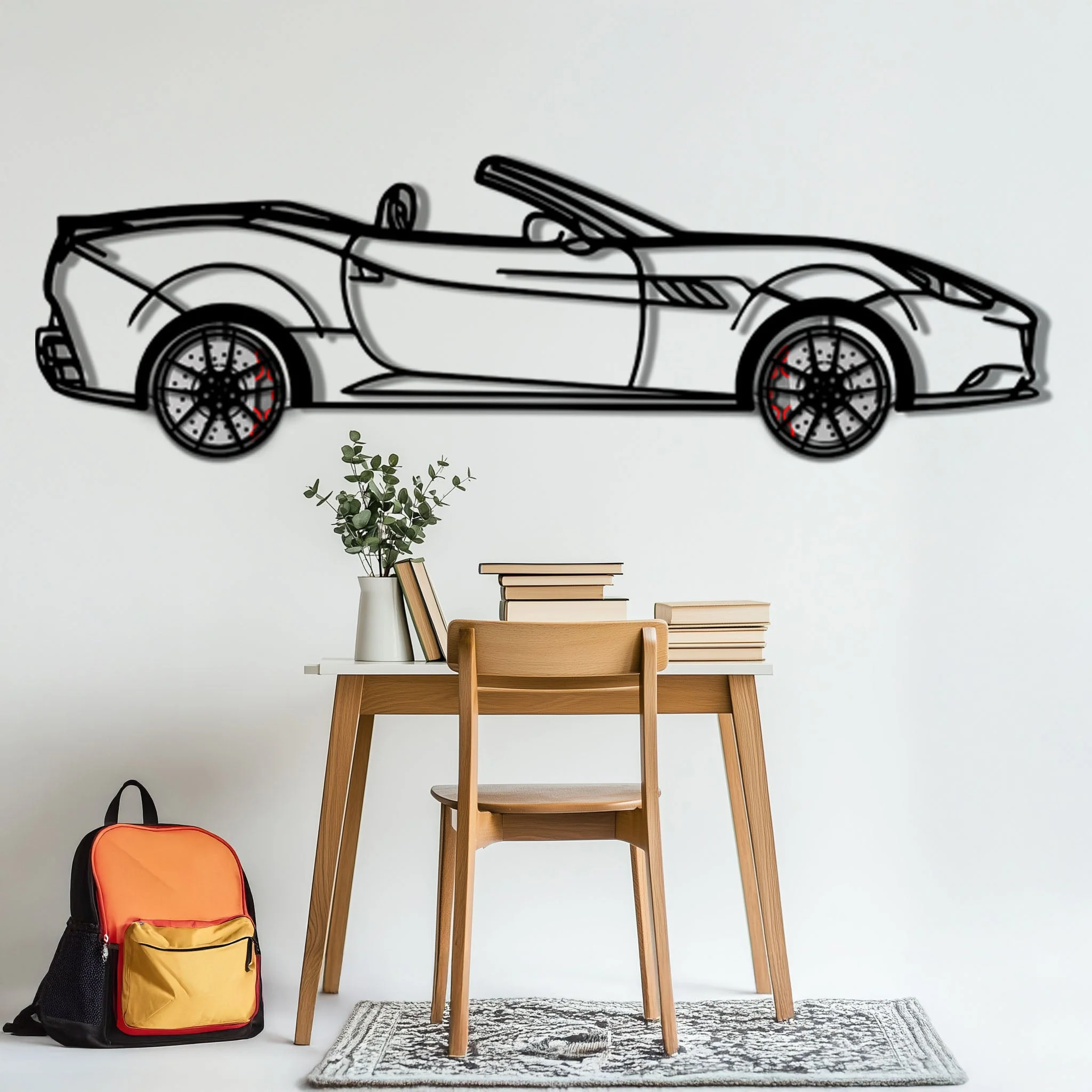 Ferrari California Metal Car Wall Art with Rotating Wheels - Italian V8 Grand Tourer Silhouette - Interactive Automotive Wall Decor - KAFMEKA130 - Image 5