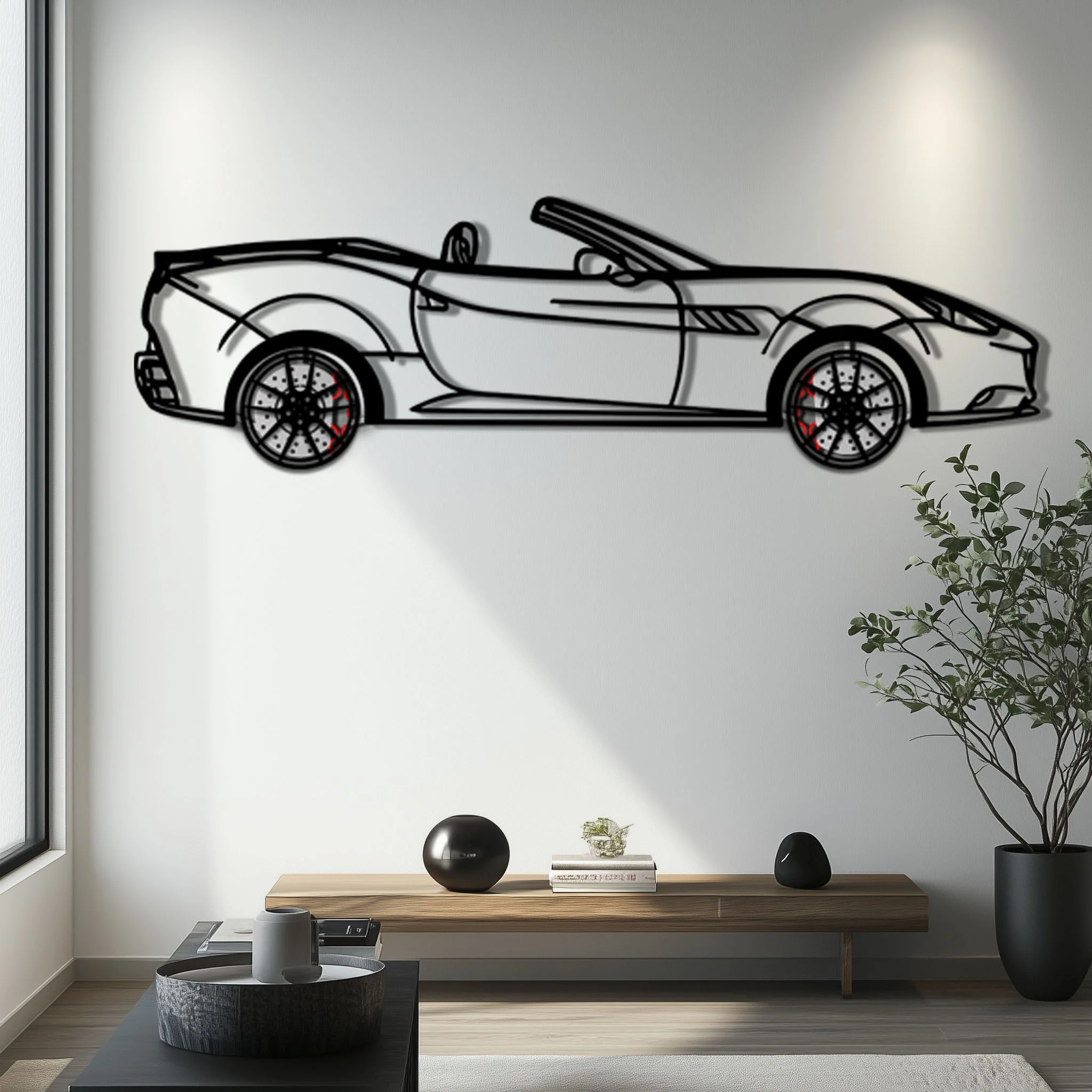 Ferrari California Metal Car Wall Art with Rotating Wheels - Italian V8 Grand Tourer Silhouette - Interactive Automotive Wall Decor - KAFMEKA130 - Image 6