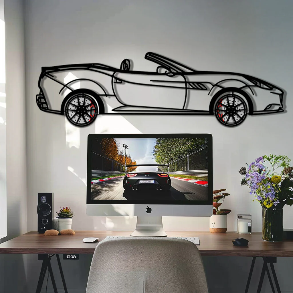 Ferrari California Metal Car Wall Art with Rotating Wheels - Italian V8 Grand Tourer Silhouette - Interactive Automotive Wall Decor - KAFMEKA130 - Image 8