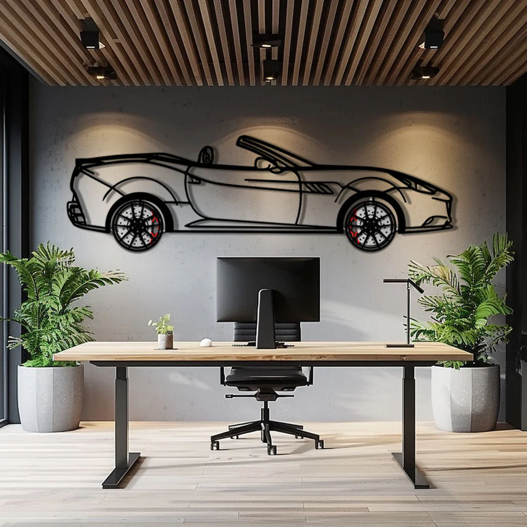 Ferrari California Metal Car Wall Art with Rotating Wheels - Italian V8 Grand Tourer Silhouette - Interactive Automotive Wall Decor - KAFMEKA130 - Image 9