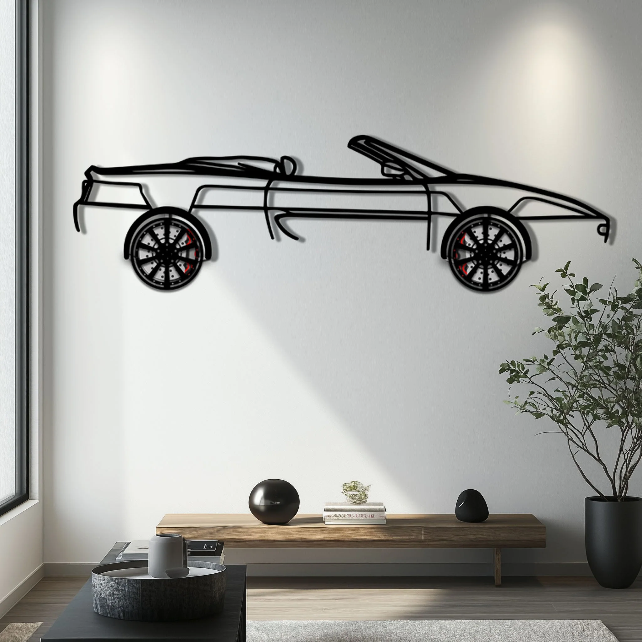 Ferrari F355 Spider Metal Car Wall Art with Rotating Wheels - Classic Italian Convertible Silhouette - Interactive Automotive Decor - KAFMEKA131 - Image 6