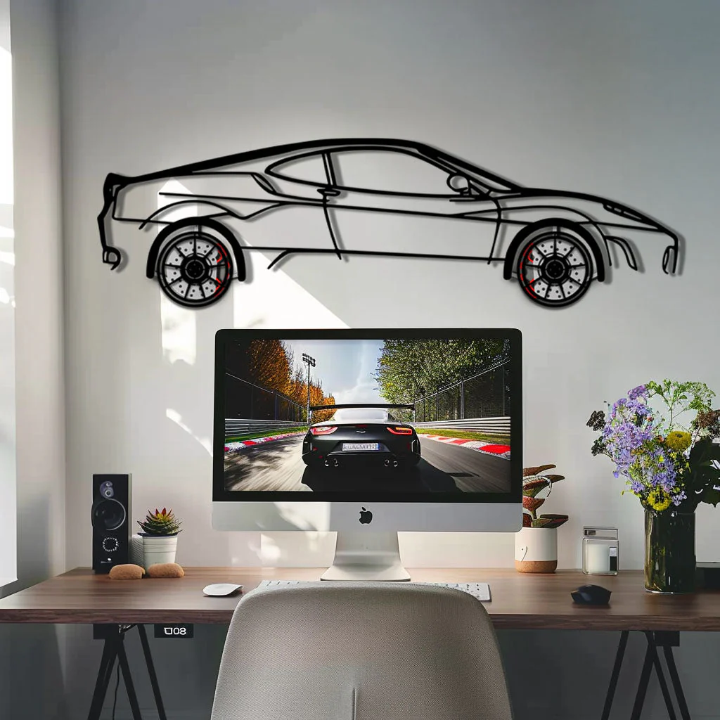 Ferrari F430 Metal Car Wall Art with Rotating Wheels - Italian V8 Supercar Silhouette - Interactive Automotive Wall Decor - KAFMEKA132 - Image 8